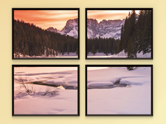 Winter Landscape-Snow-Lake-Forest-Mountains-Split-Photography