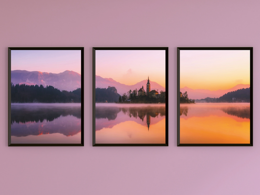 Dorf am See-Triptychon-Fotografie