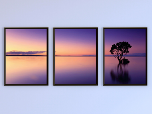 Baum im See-Triptychon-Fotografie