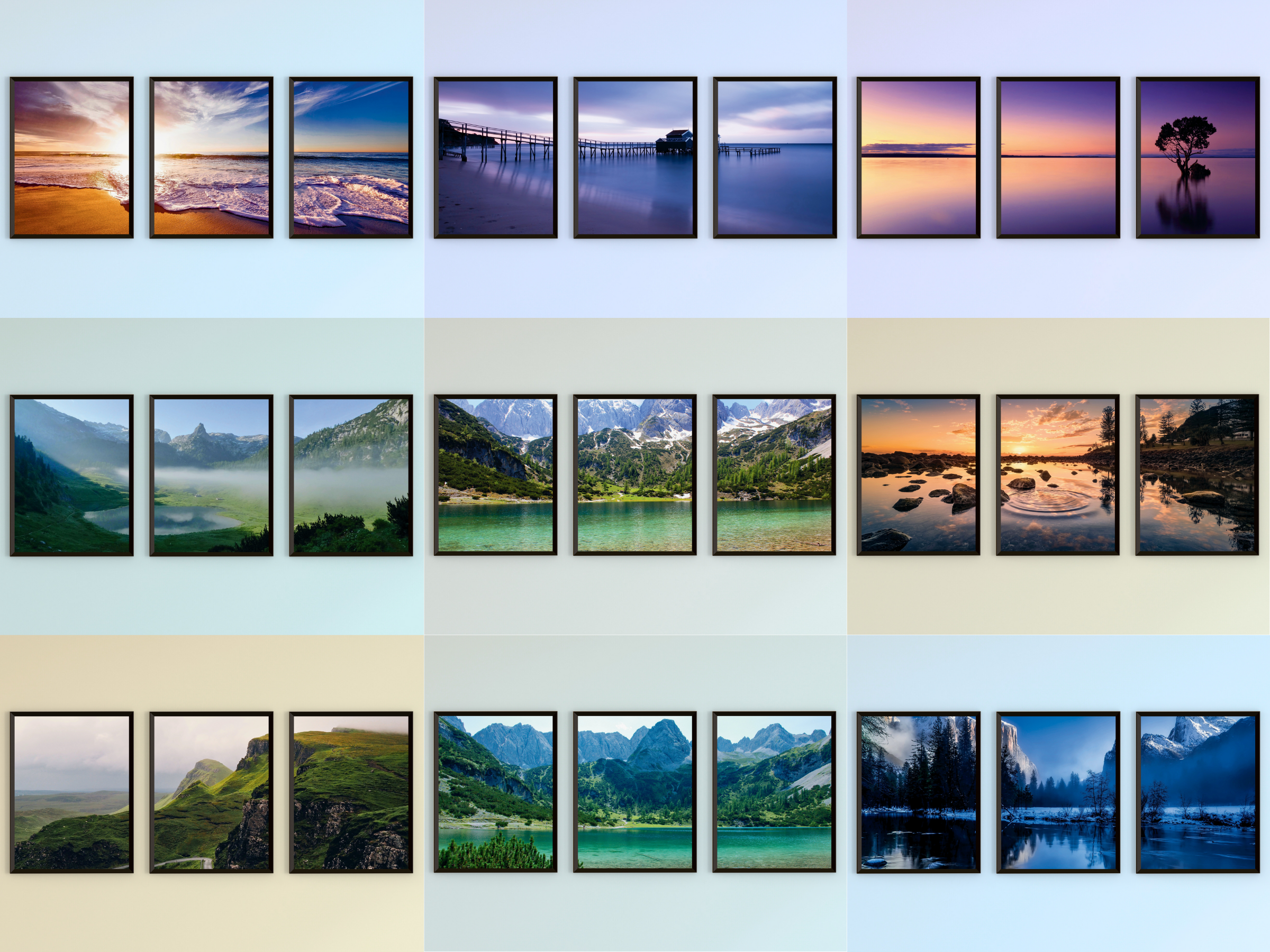 Berge-See-Meer-Triptychon-Fotografie (Bundle)