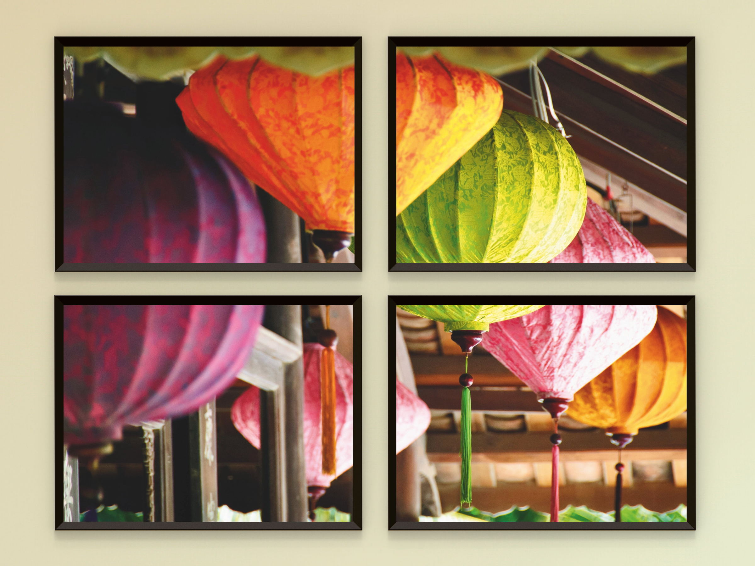 Bunte Chinesische Laternen-Split-Fotografie