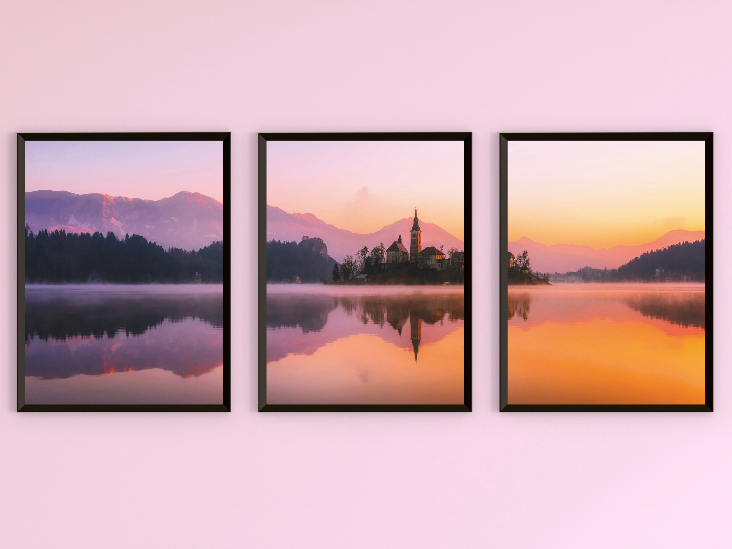 Dorf am See-Triptychon-Fotografie