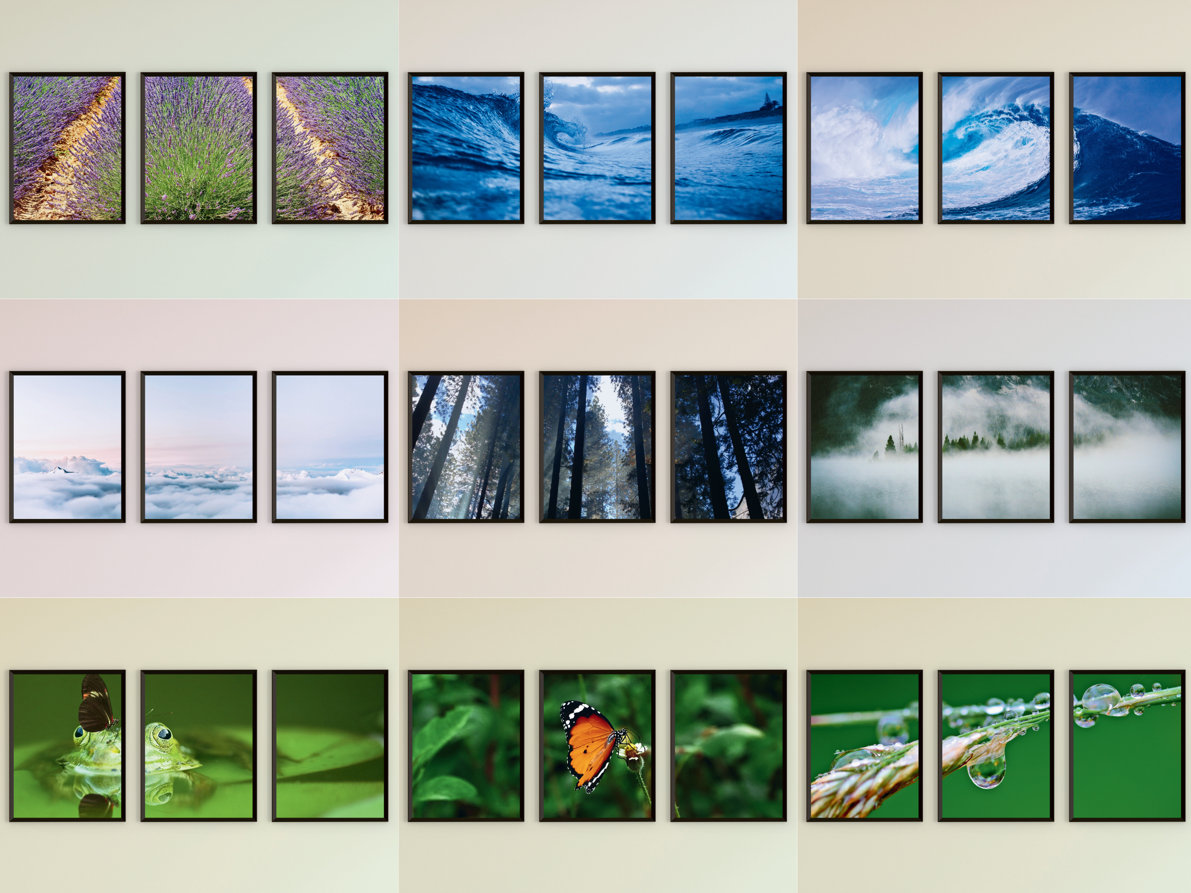 Lavendel-Meereswellen-Tiere-Triptychon-Fotografie (Bundle)