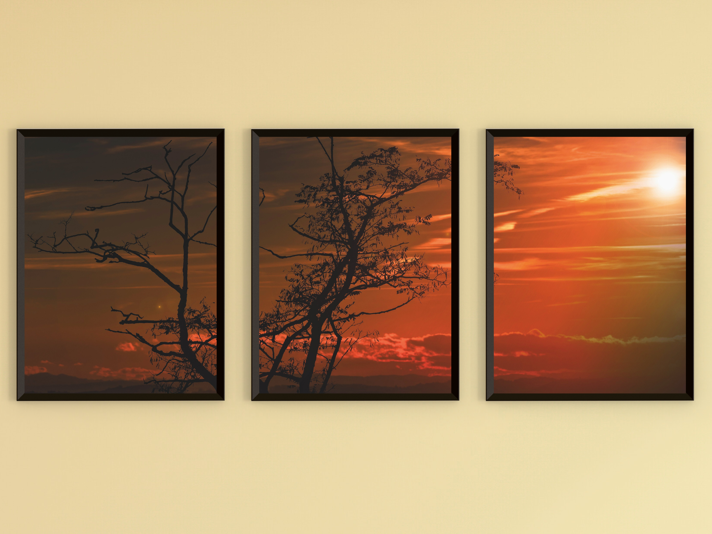 Sonne am Himmel-Triptychon-Fotografie