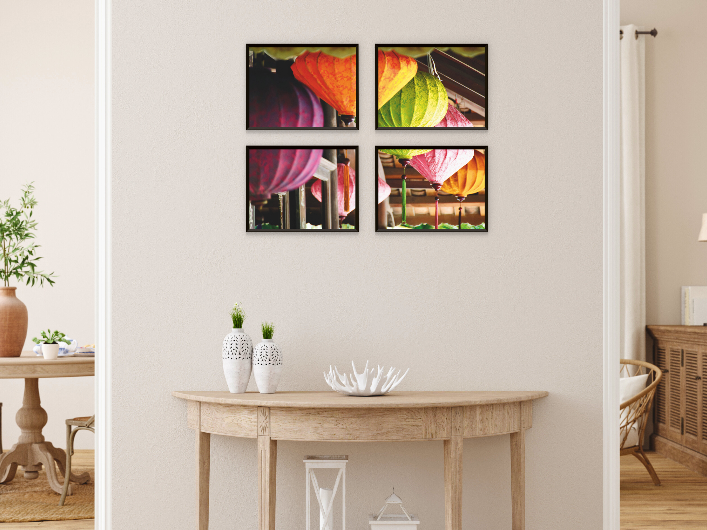 Bunte Chinesische Laternen-Split-Fotografie