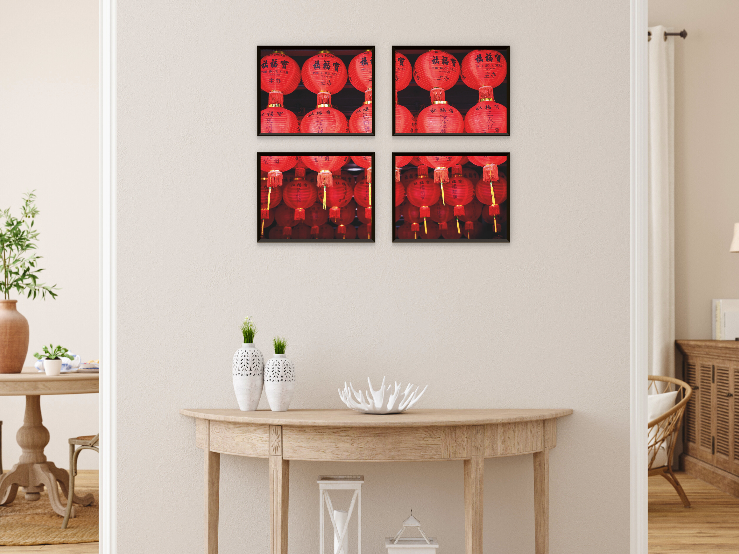 chinesische rote Laternen-Split-Fotografie