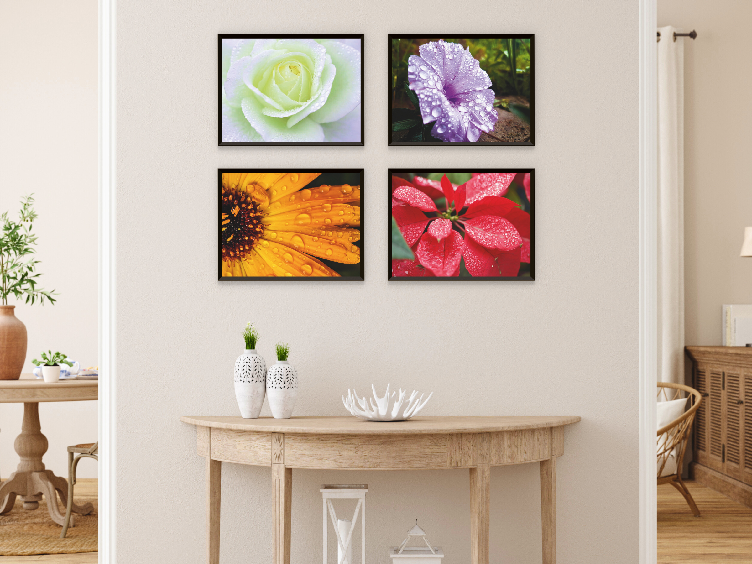 Wassertropfen auf Blüten