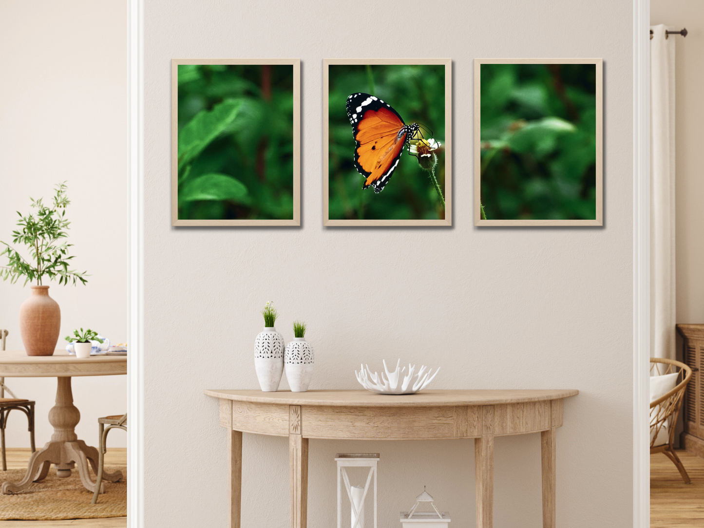 Schmetterling auf Blüte-Triptychon-Fotografie