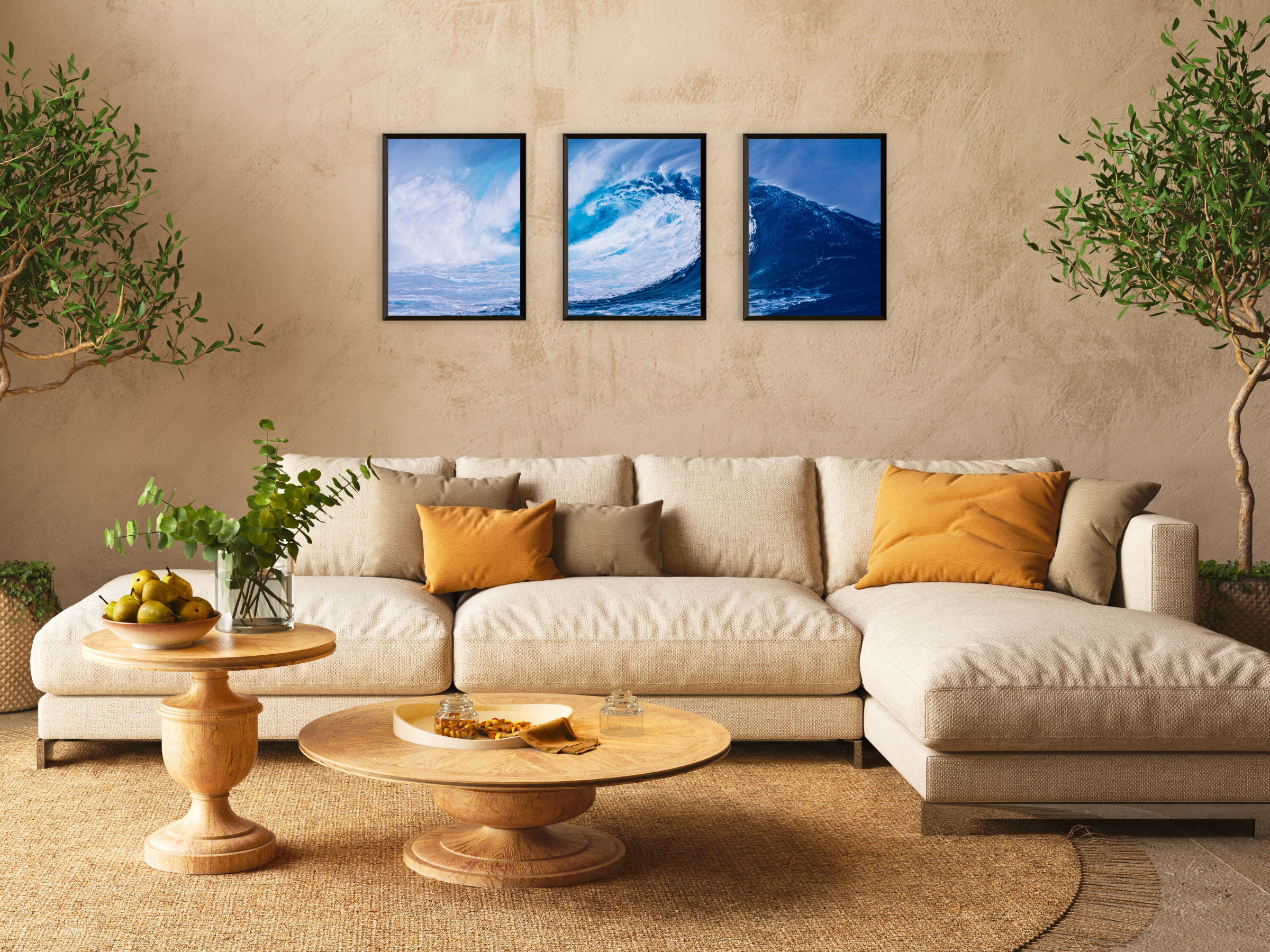 photographie de triptyque de vague parfaite