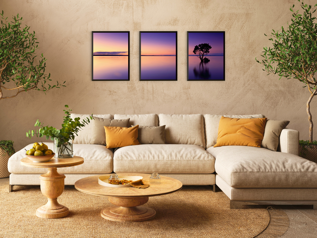Baum im See-Triptychon-Fotografie