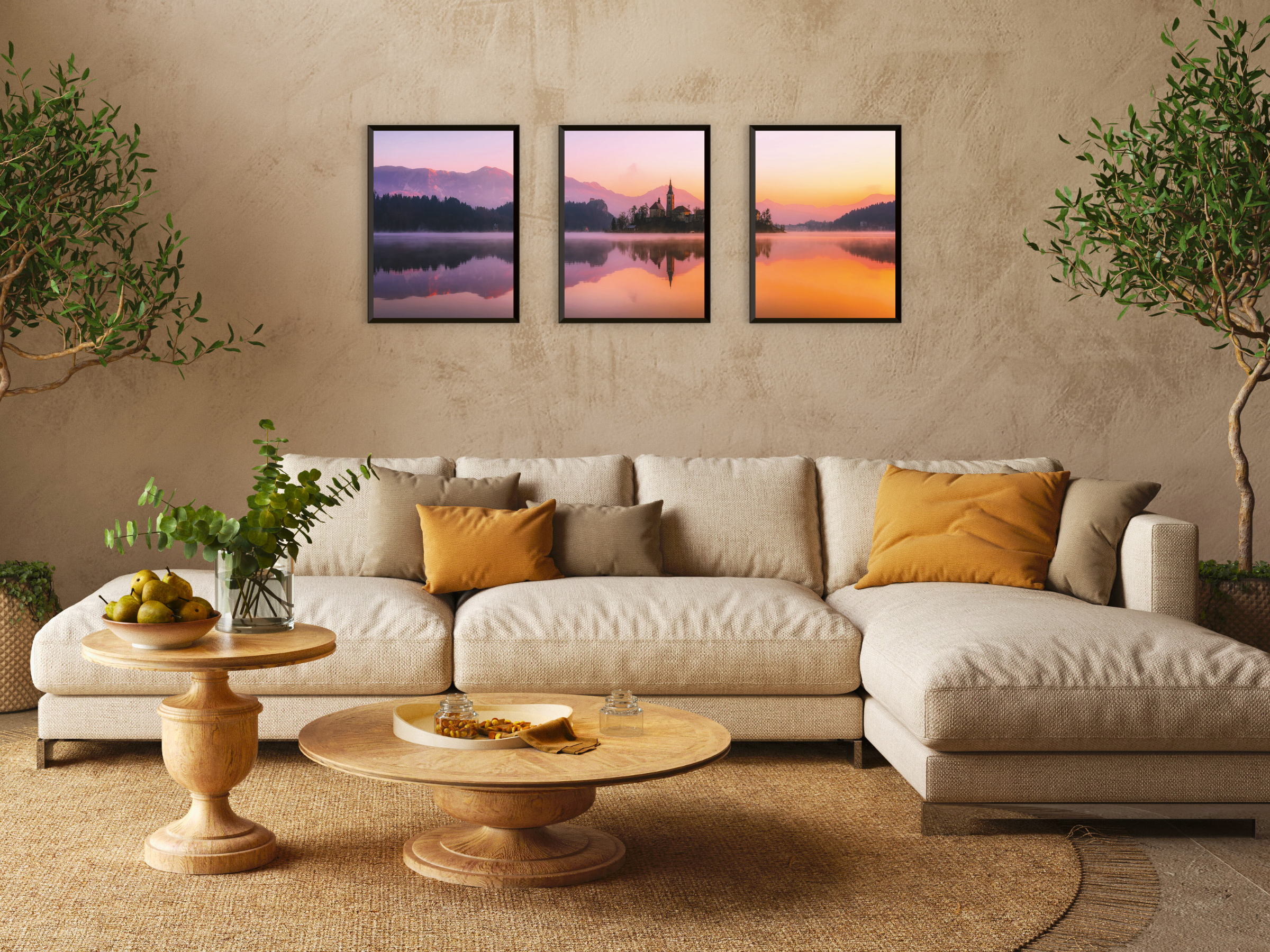 Dorf am See-Triptychon-Fotografie