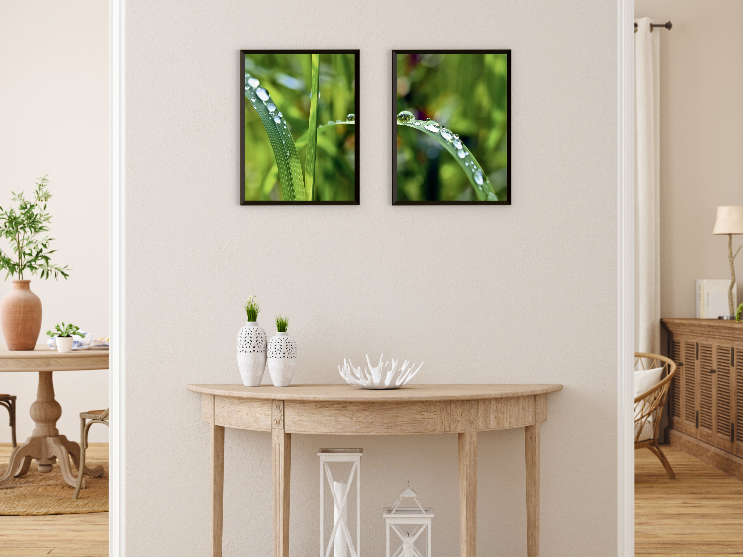 Grashalm mit Wassertropfen-Split-Fotografie