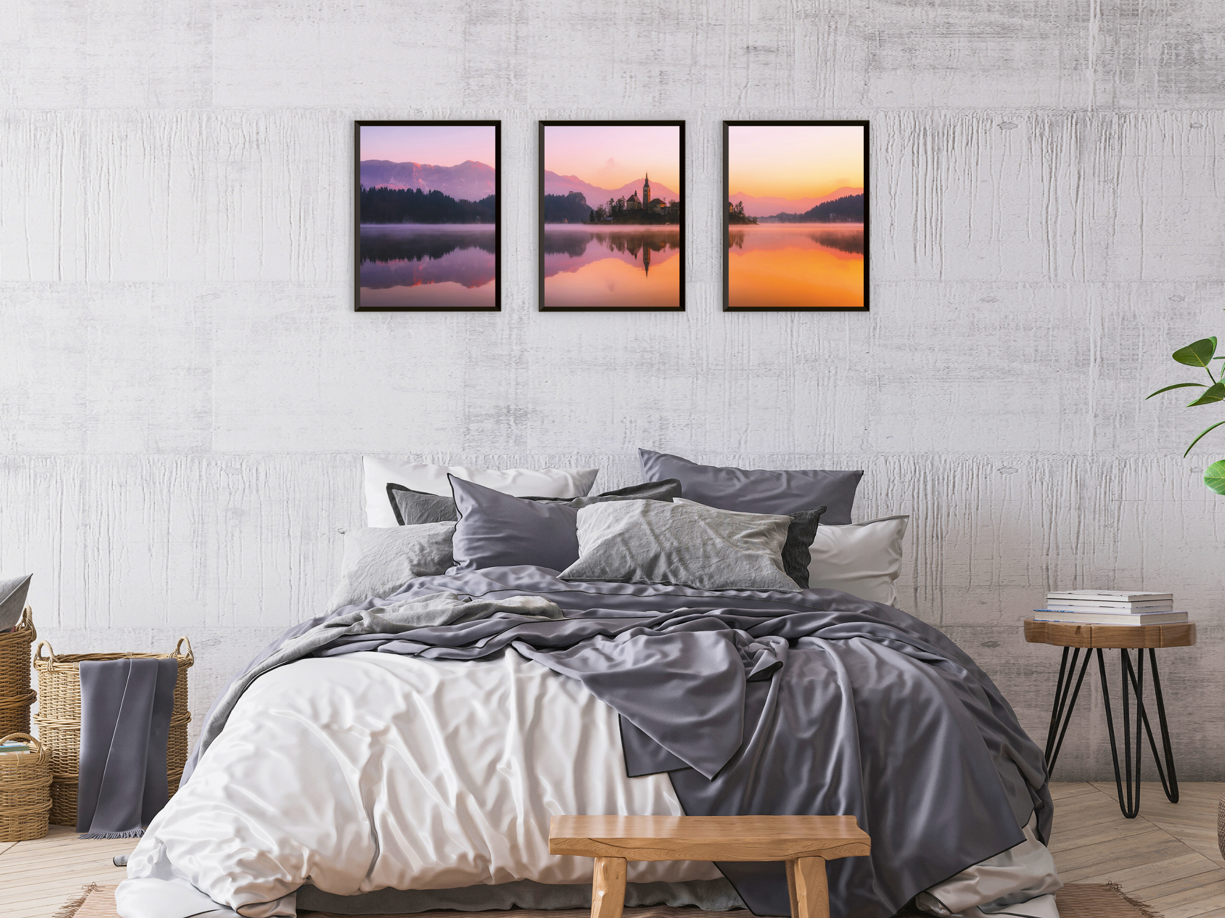 Village by the Lake Triptych Photography