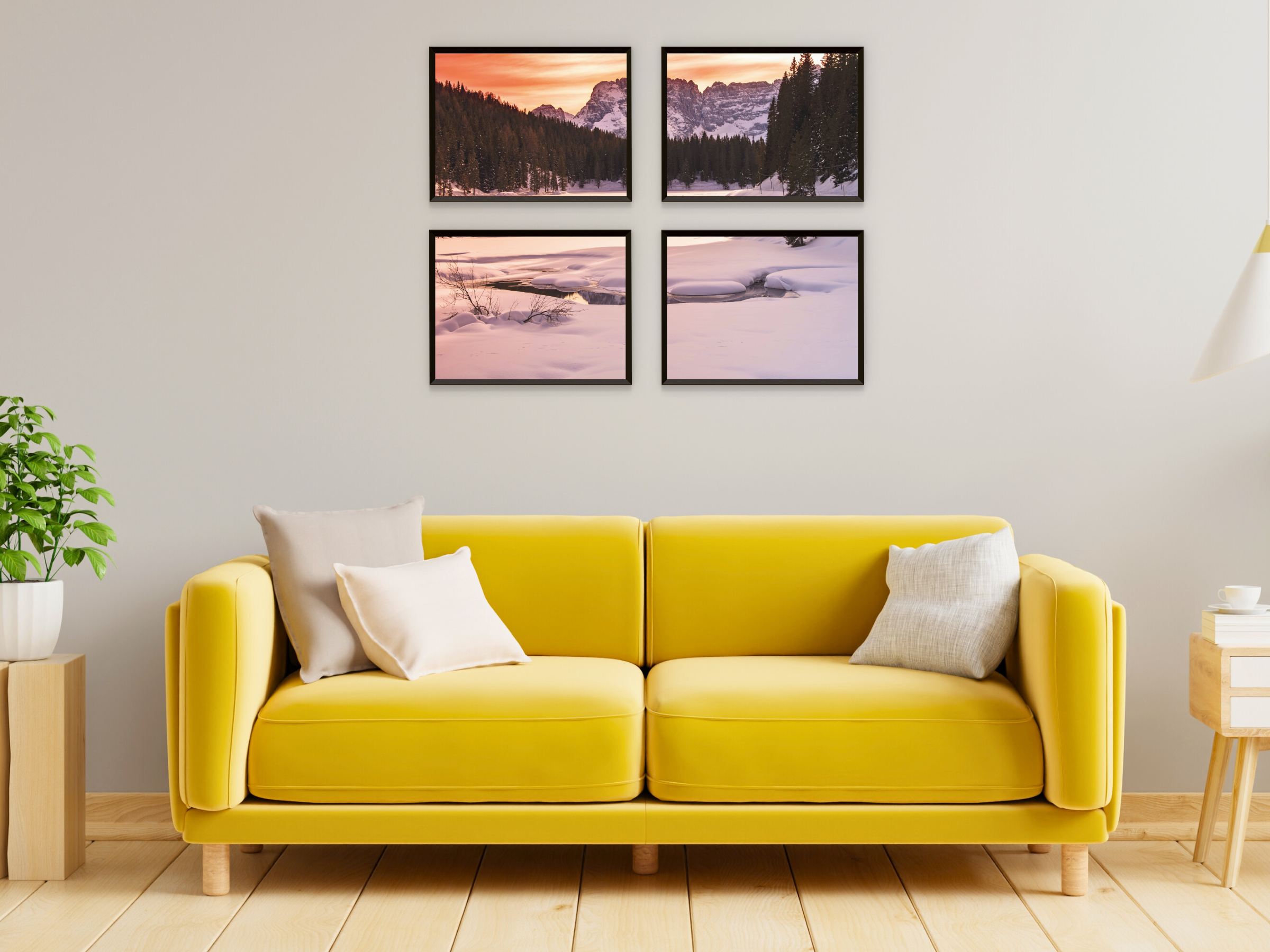 Winter Landscape - Snow - Lake - Forest - Mountains - Split Photography