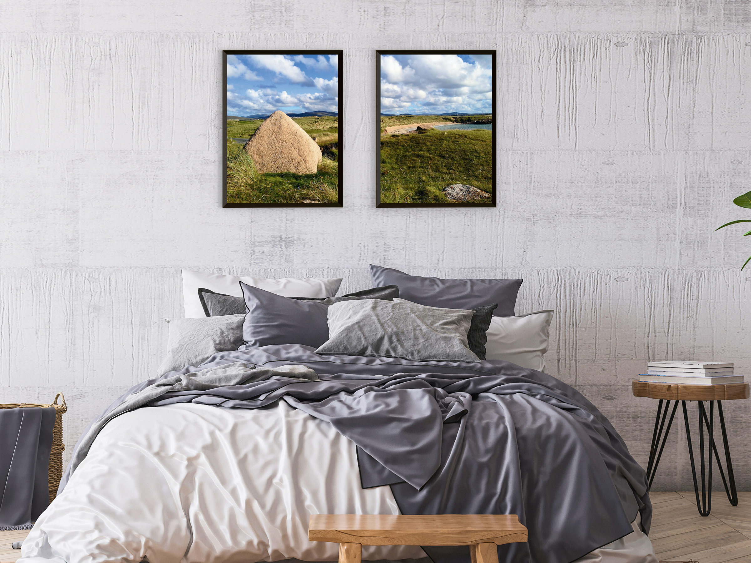 Boulder in the coastal landscape-split photography