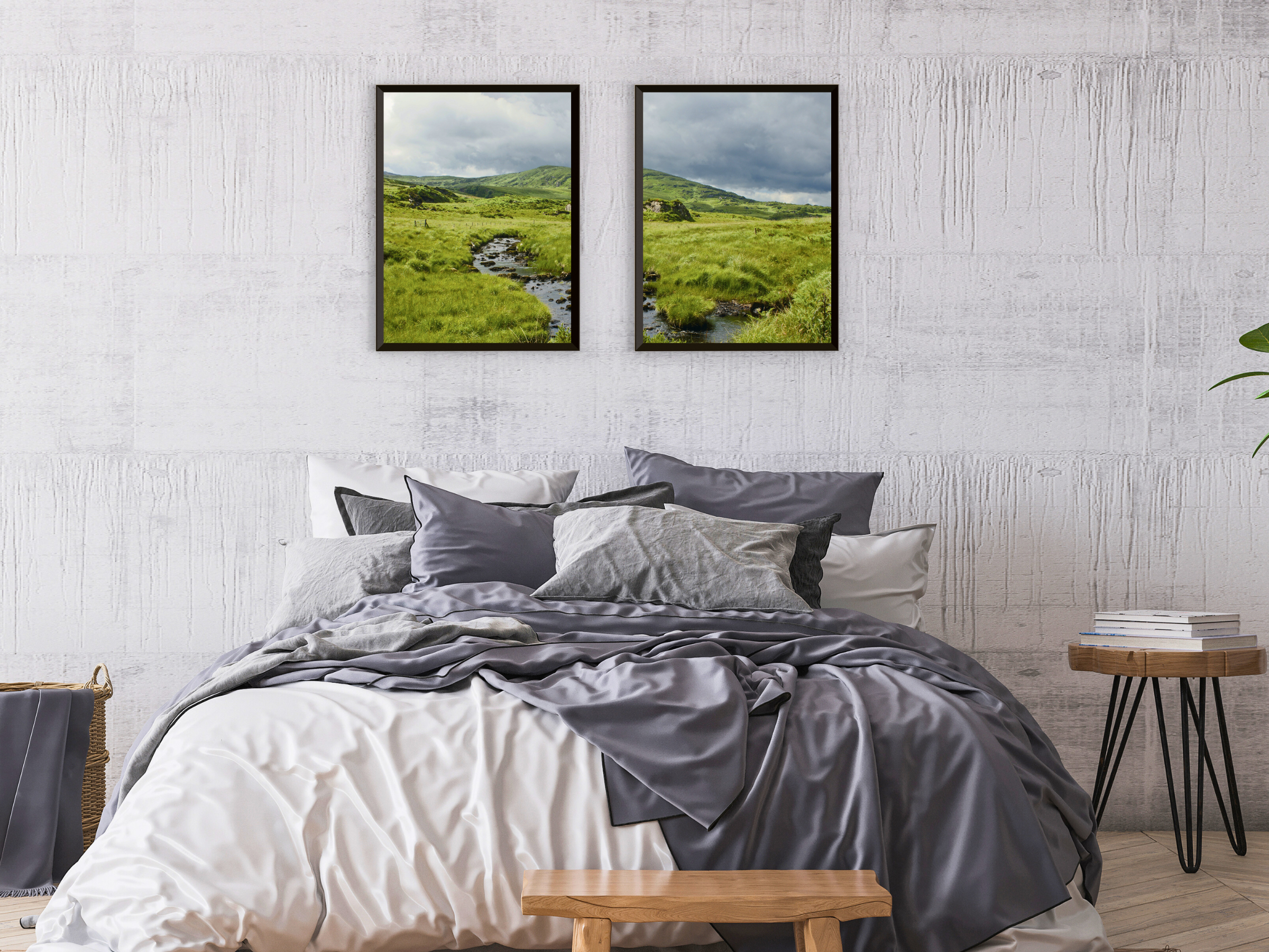 green wilderness in hilly landscape-split photography