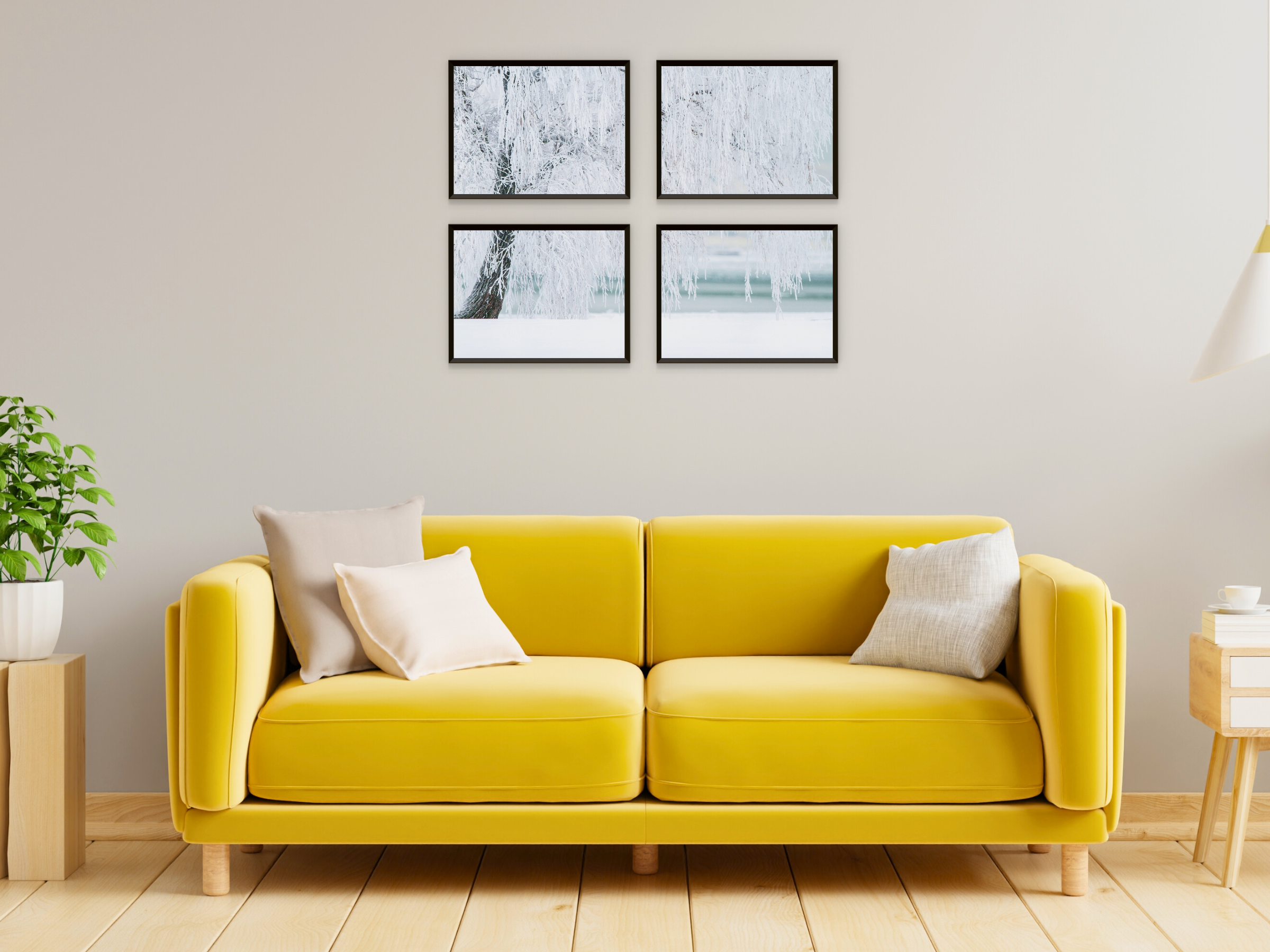 Trauerweide in Eislandschaft-Split-Fotografie