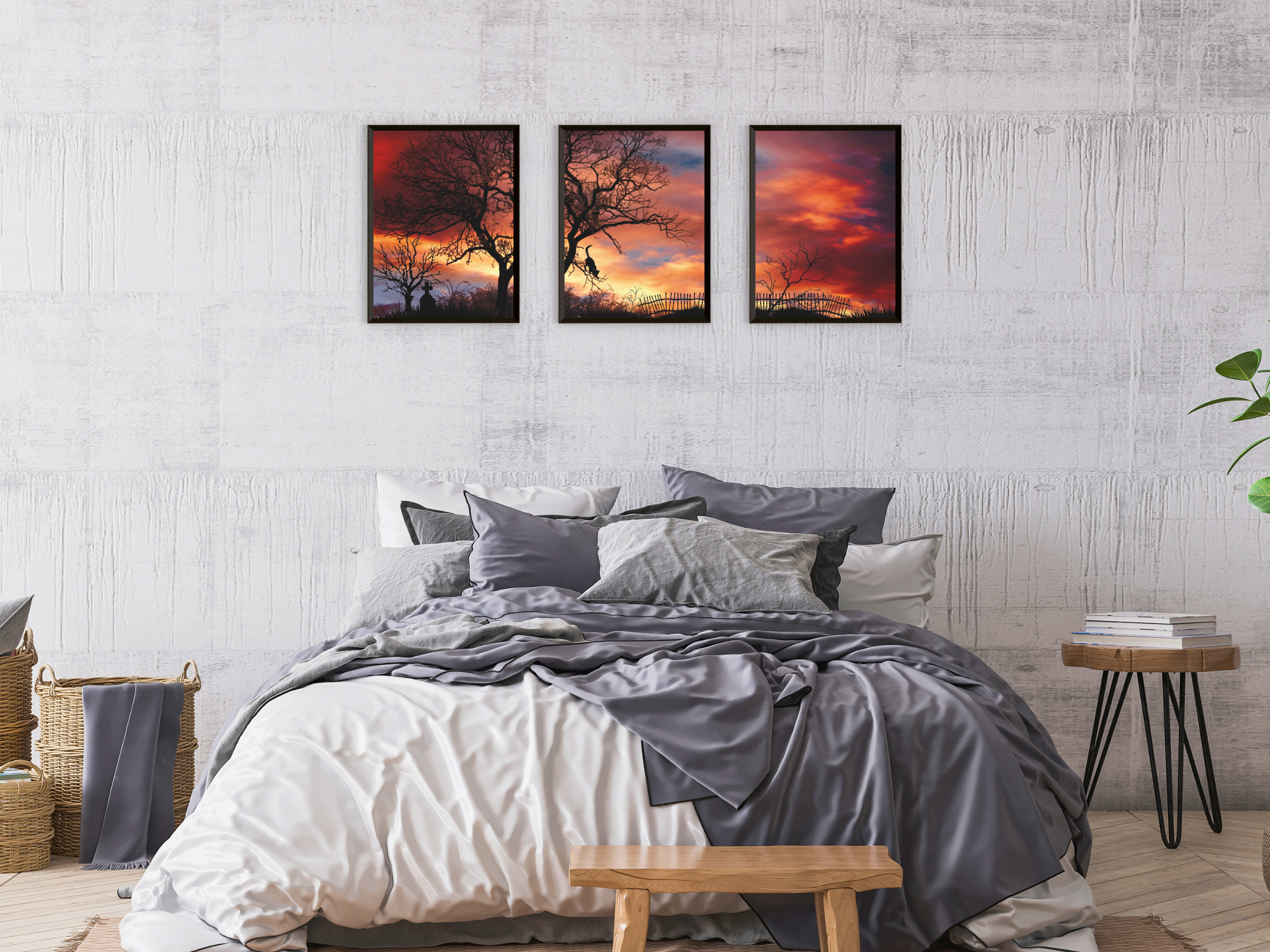 Photographie de triptyque au coucher du soleil
