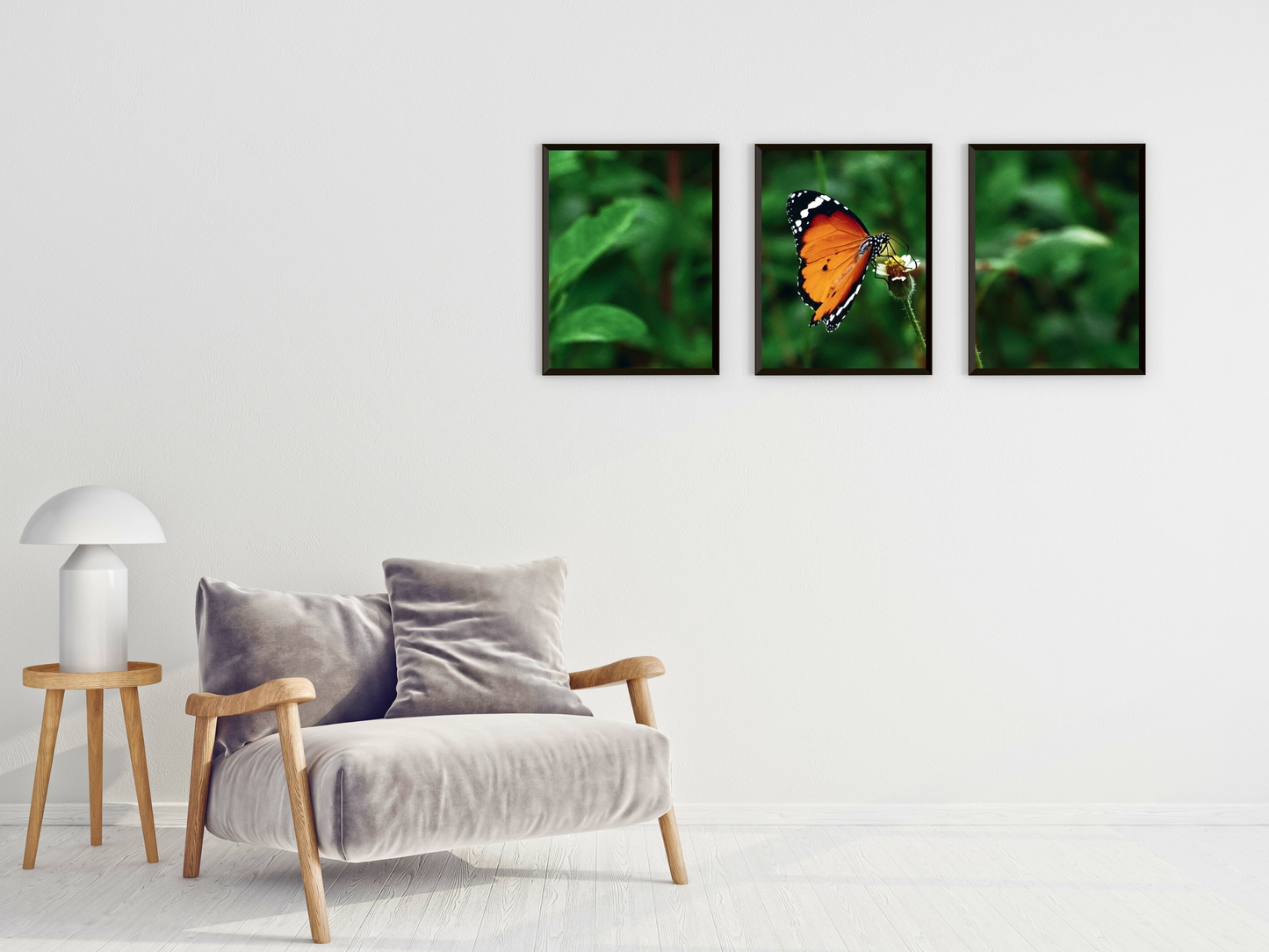 Schmetterling auf Blüte-Triptychon-Fotografie