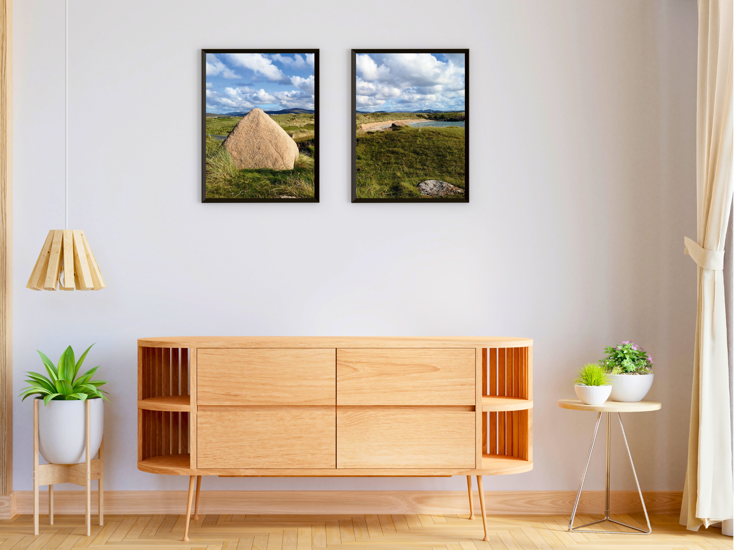 Boulder in the coastal landscape-split photography