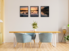 Sonnenuntergang am Gewässer-Triptychon-Fotografie