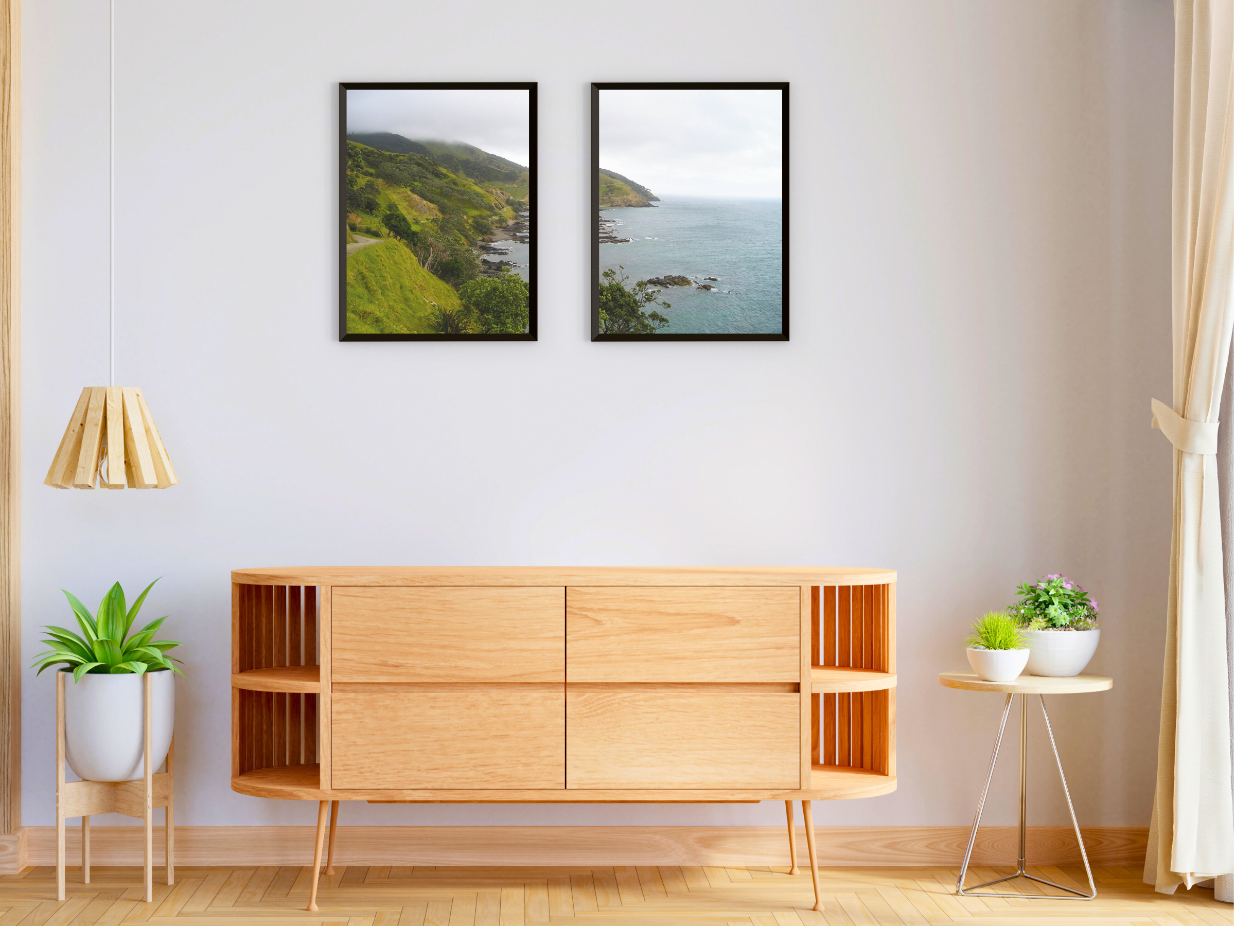 green coastal landscape split photography