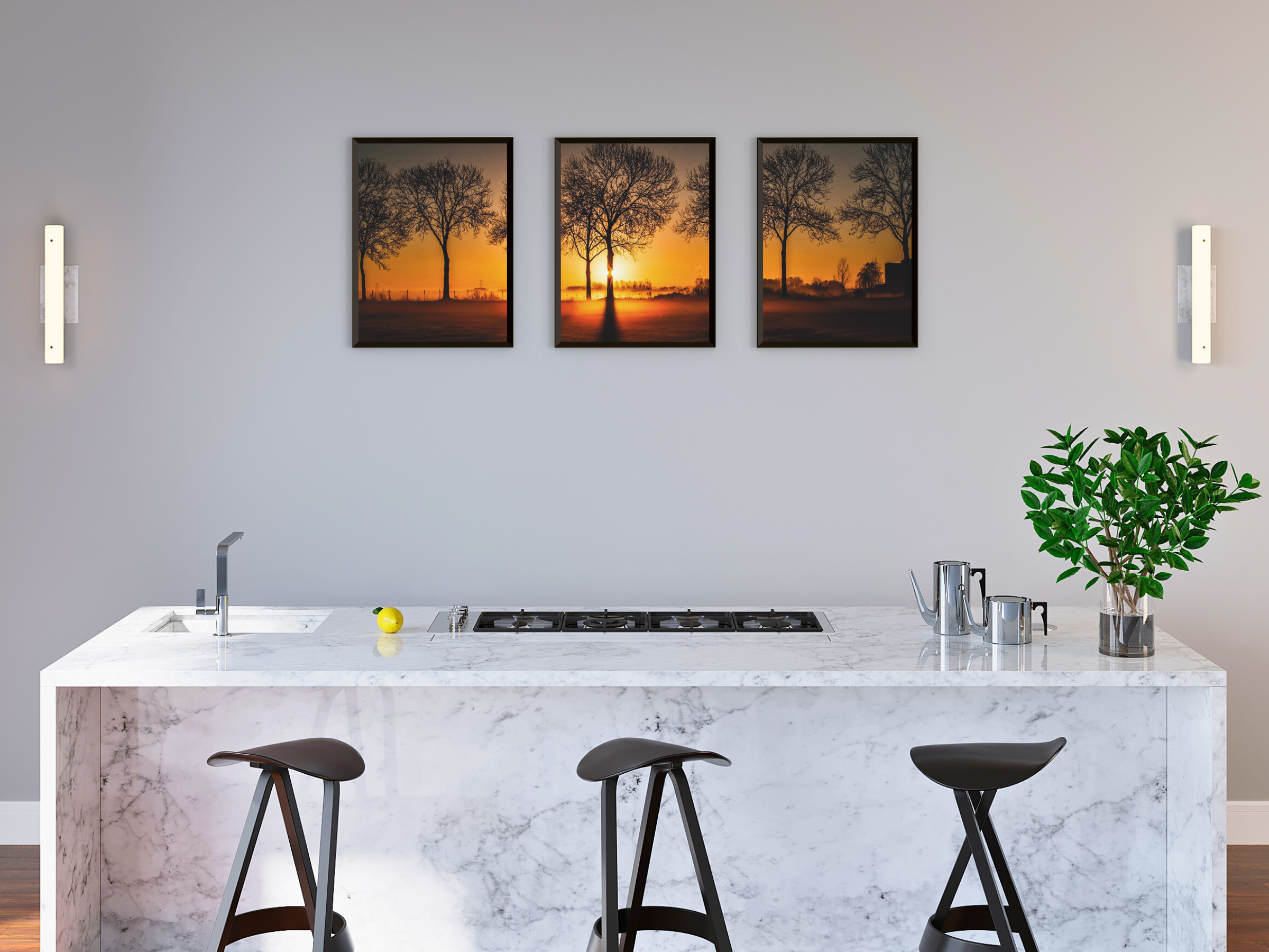 Morgenröte überm Feld-Triptychon-Fotografie