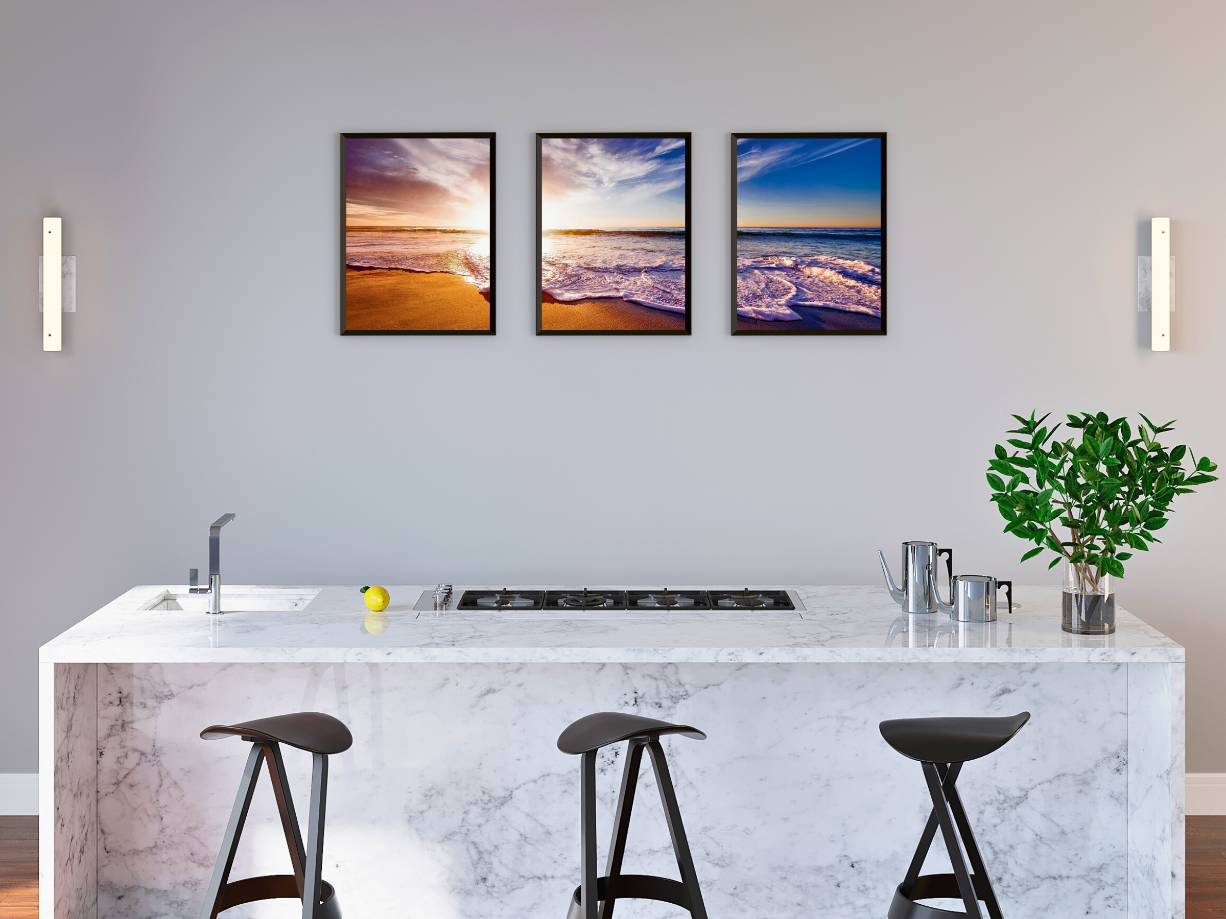 Sonnenaufgang am Strand-Triptychon-Fotografie