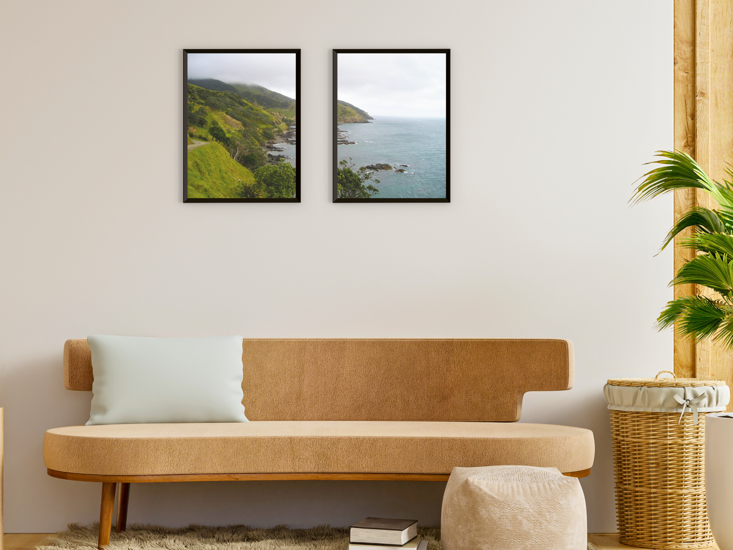 green coastal landscape split photography