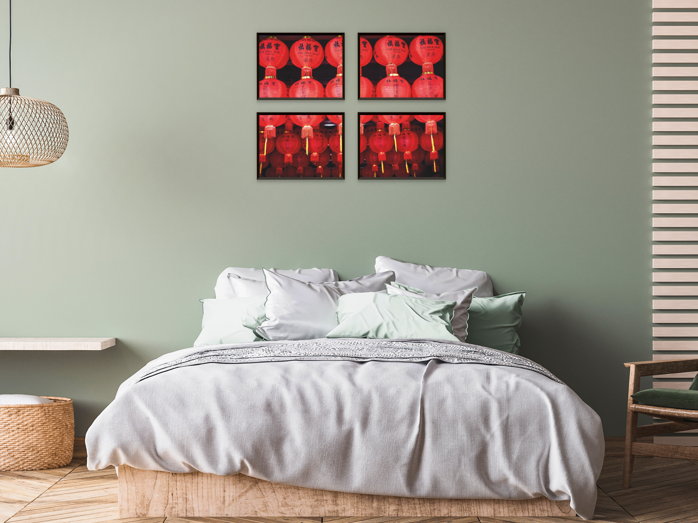 Photographie divisée de lanternes rouges chinoises