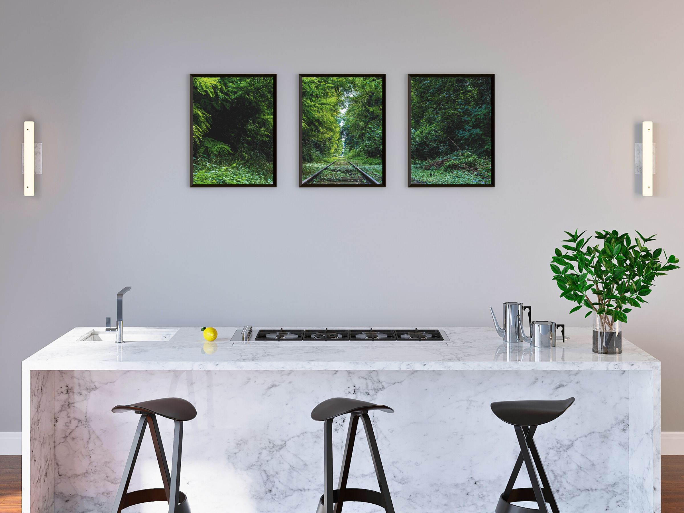 mit dem Zug durch den Wald-Triptychon-Fotografie