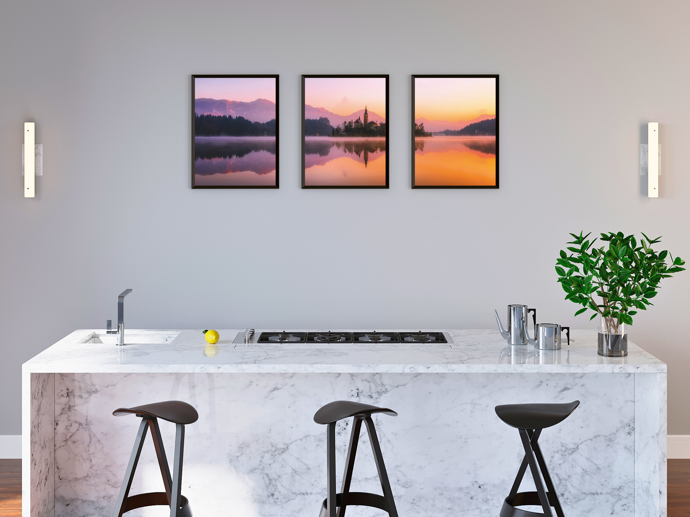 Village by the Lake Triptych Photography