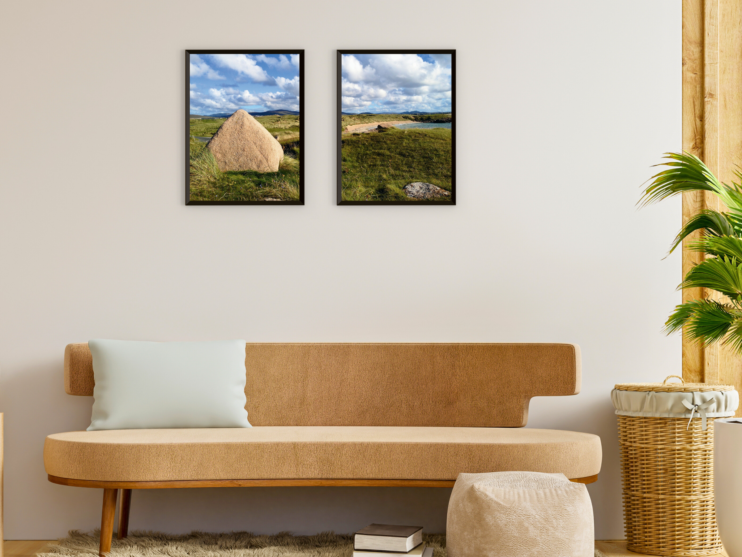 Boulder in the coastal landscape-split photography