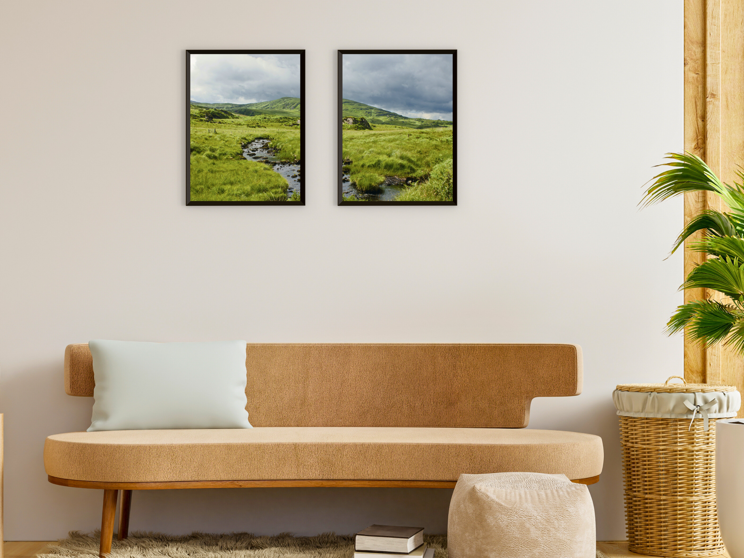 green wilderness in hilly landscape-split photography