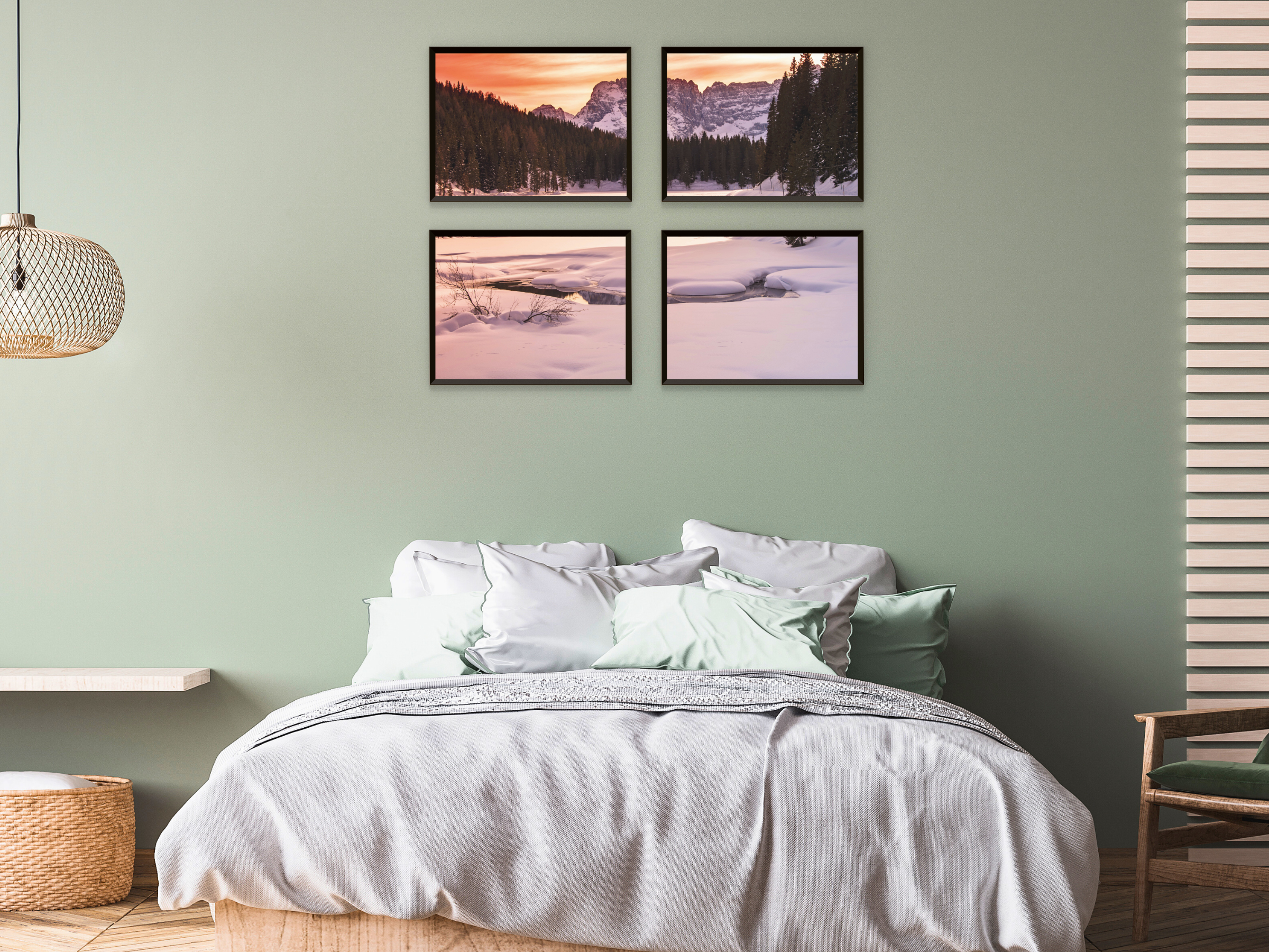 Winter Landscape - Snow - Lake - Forest - Mountains - Split Photography