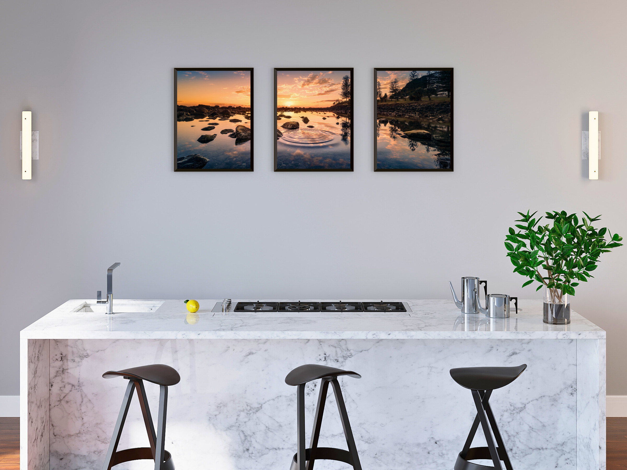 Sunset at the Water - Triptych Photography