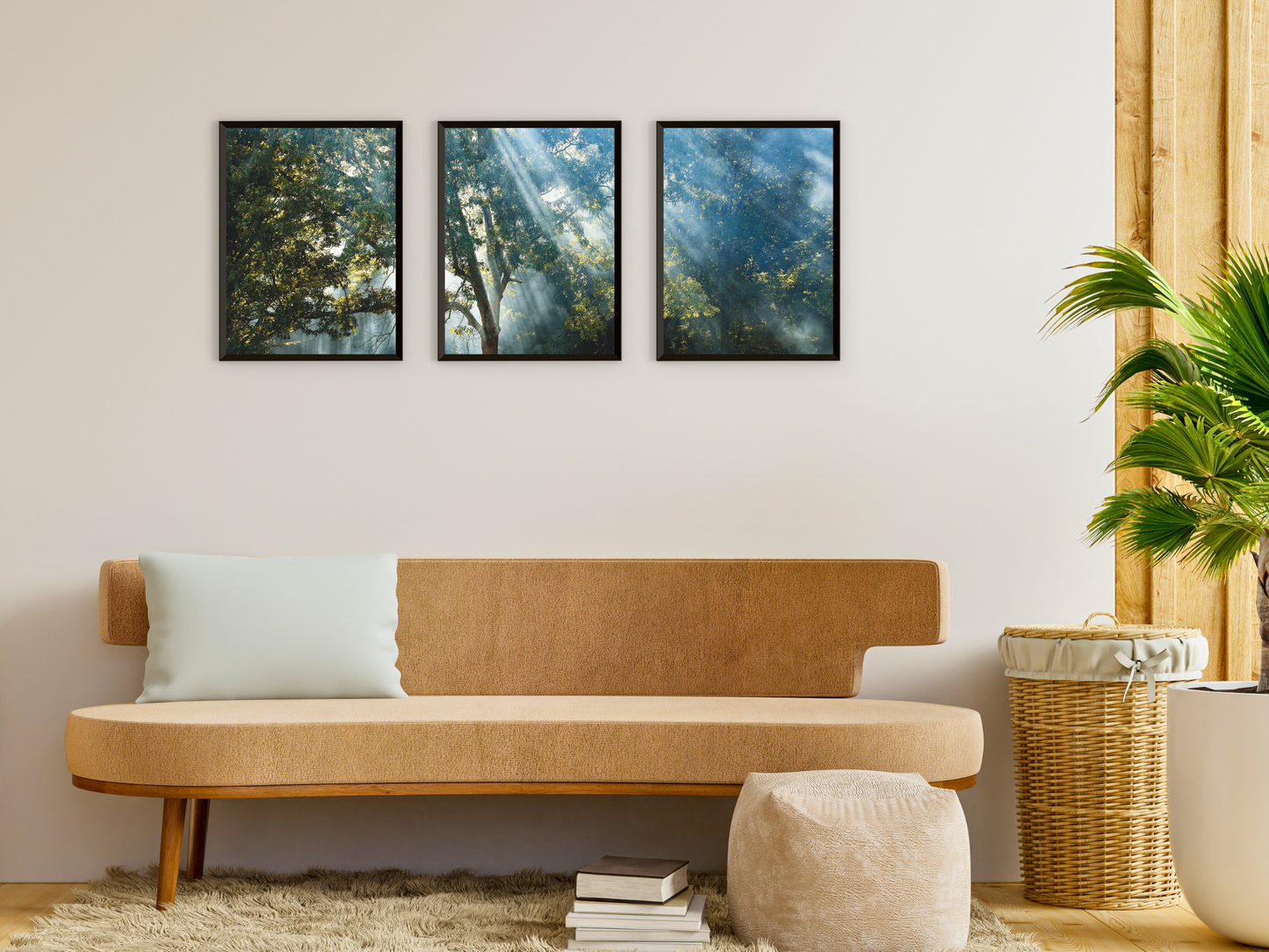 Wald und Sonnenstrahlen-Triptychon-Fotografie