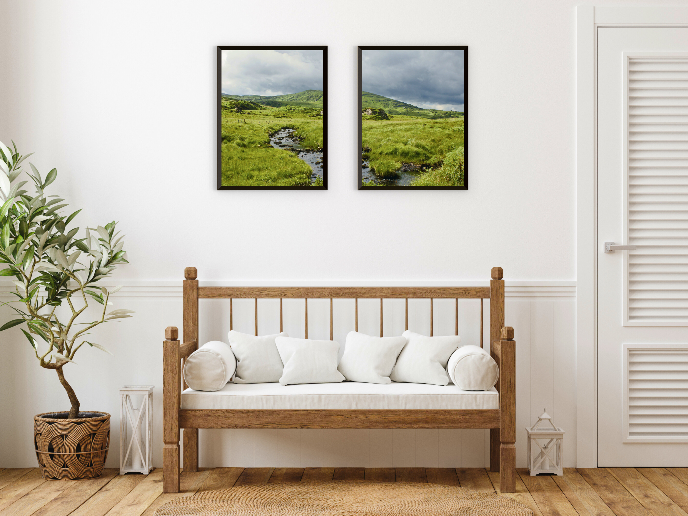 green wilderness in hilly landscape-split photography