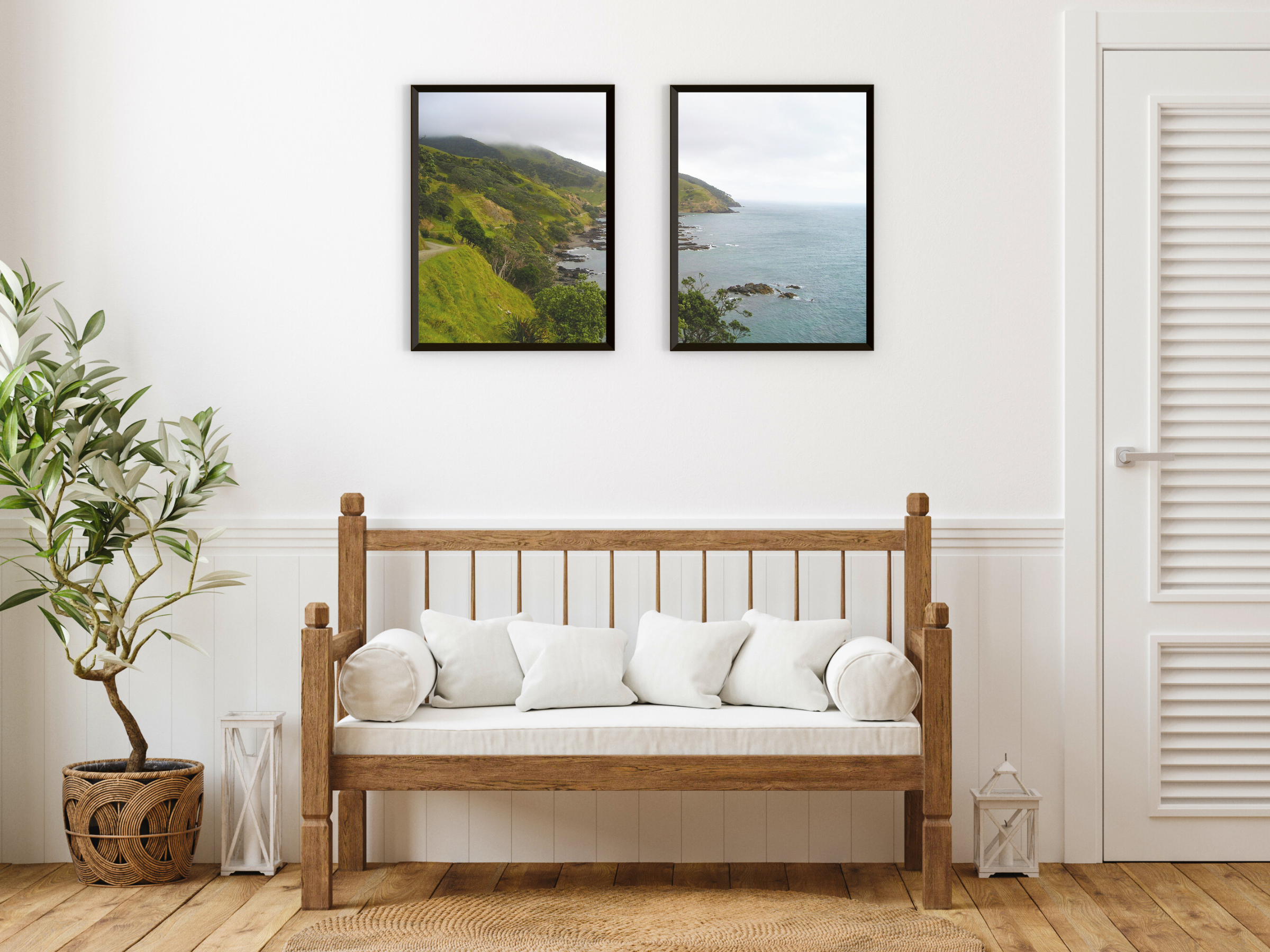 green coastal landscape split photography