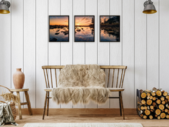 Sonnenuntergang am Gewässer-Triptychon-Fotografie