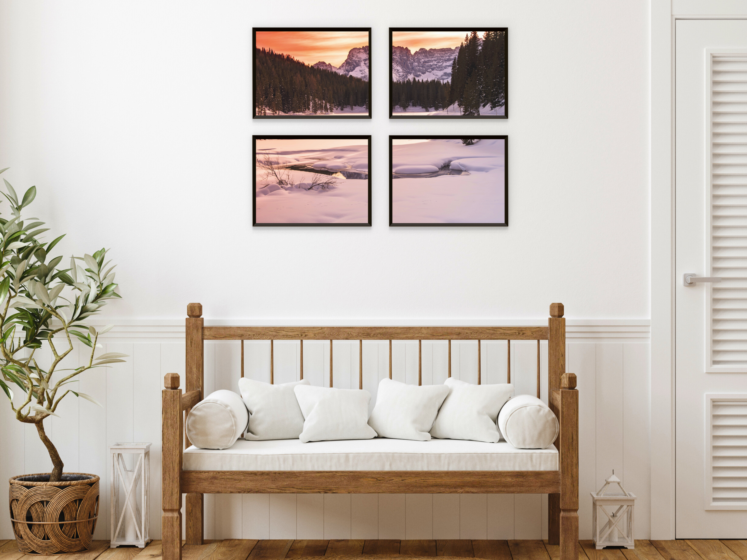 Winter Landscape - Snow - Lake - Forest - Mountains - Split Photography