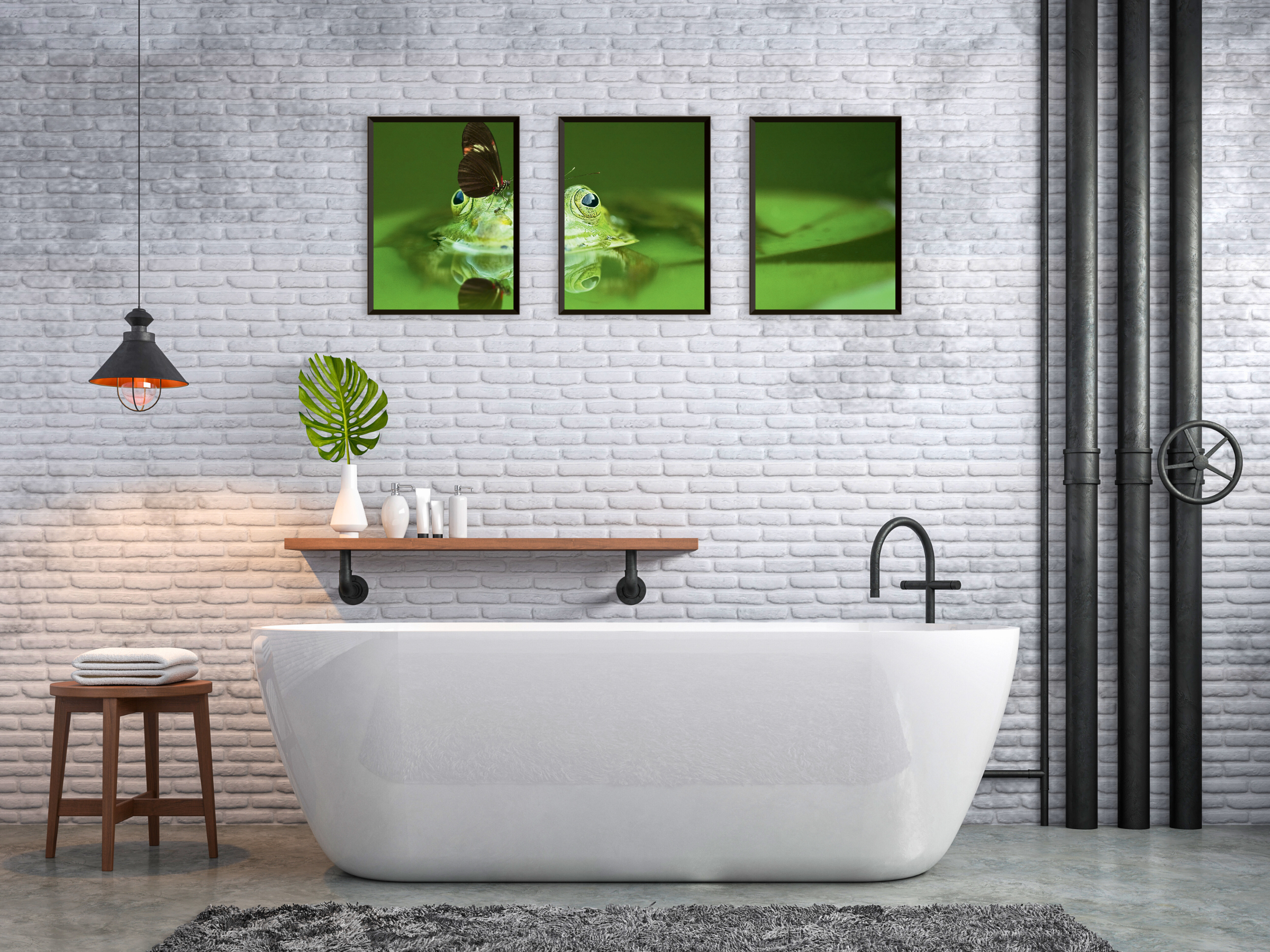 Triptyque photographique d'une grenouille et d'un papillon