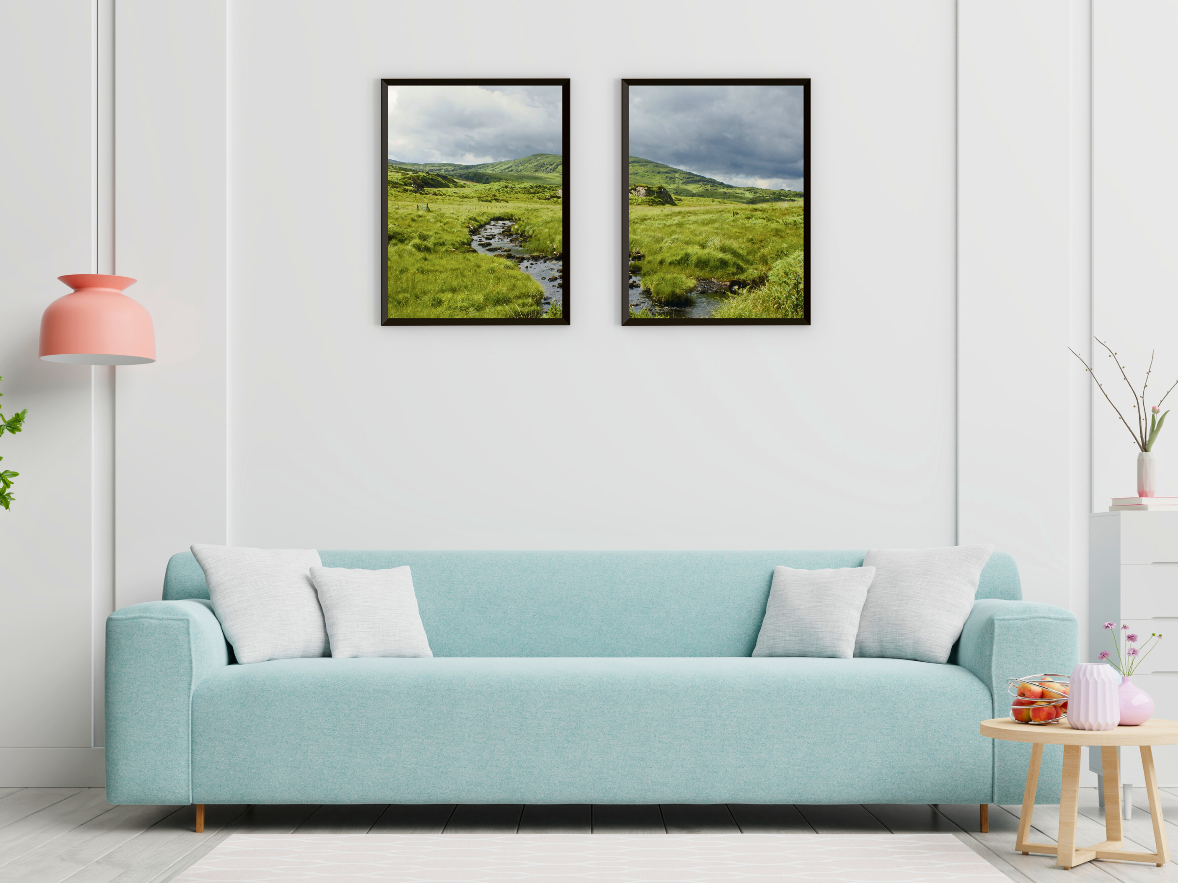 green wilderness in hilly landscape-split photography