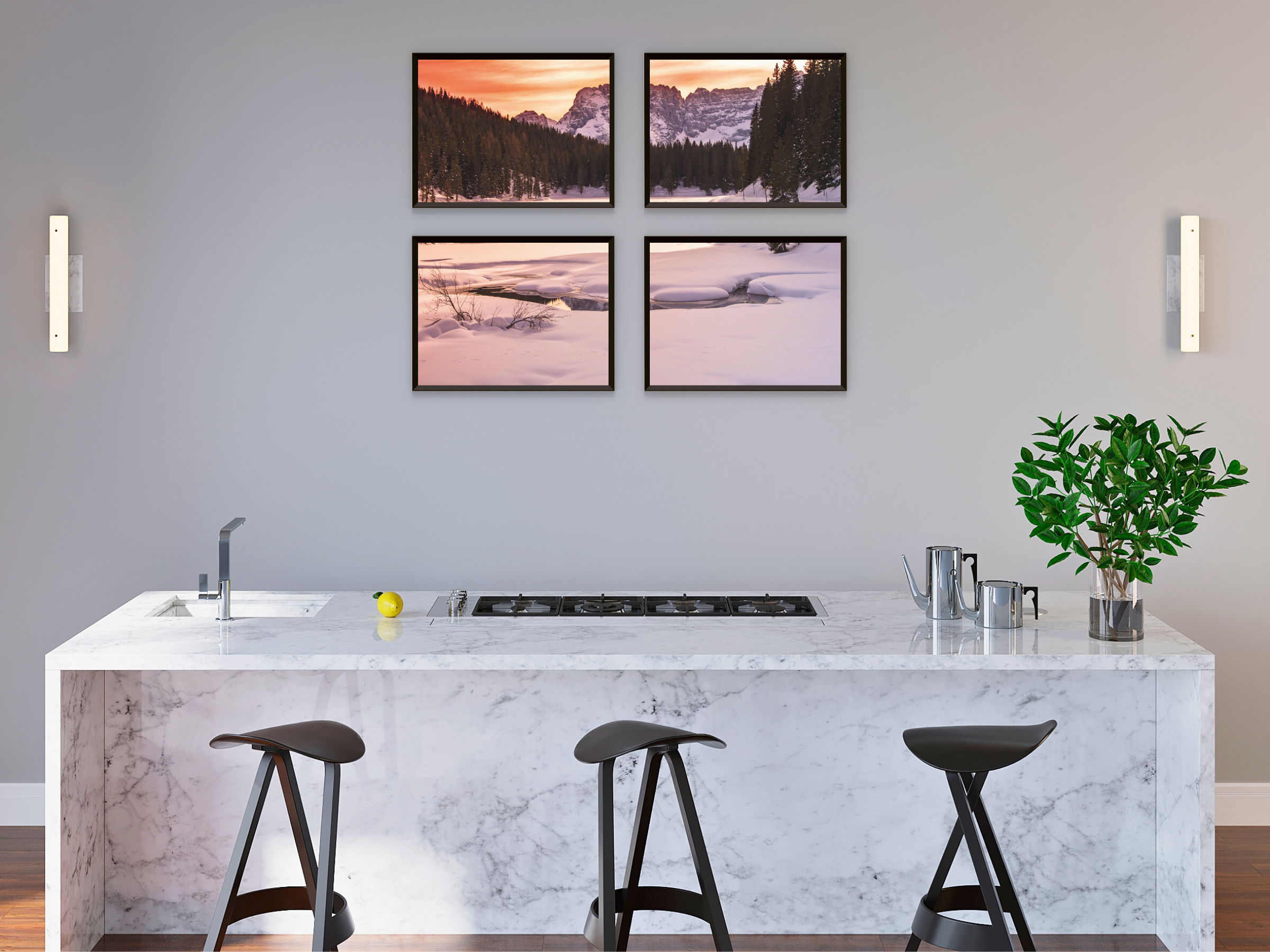 Winter Landscape - Snow - Lake - Forest - Mountains - Split Photography