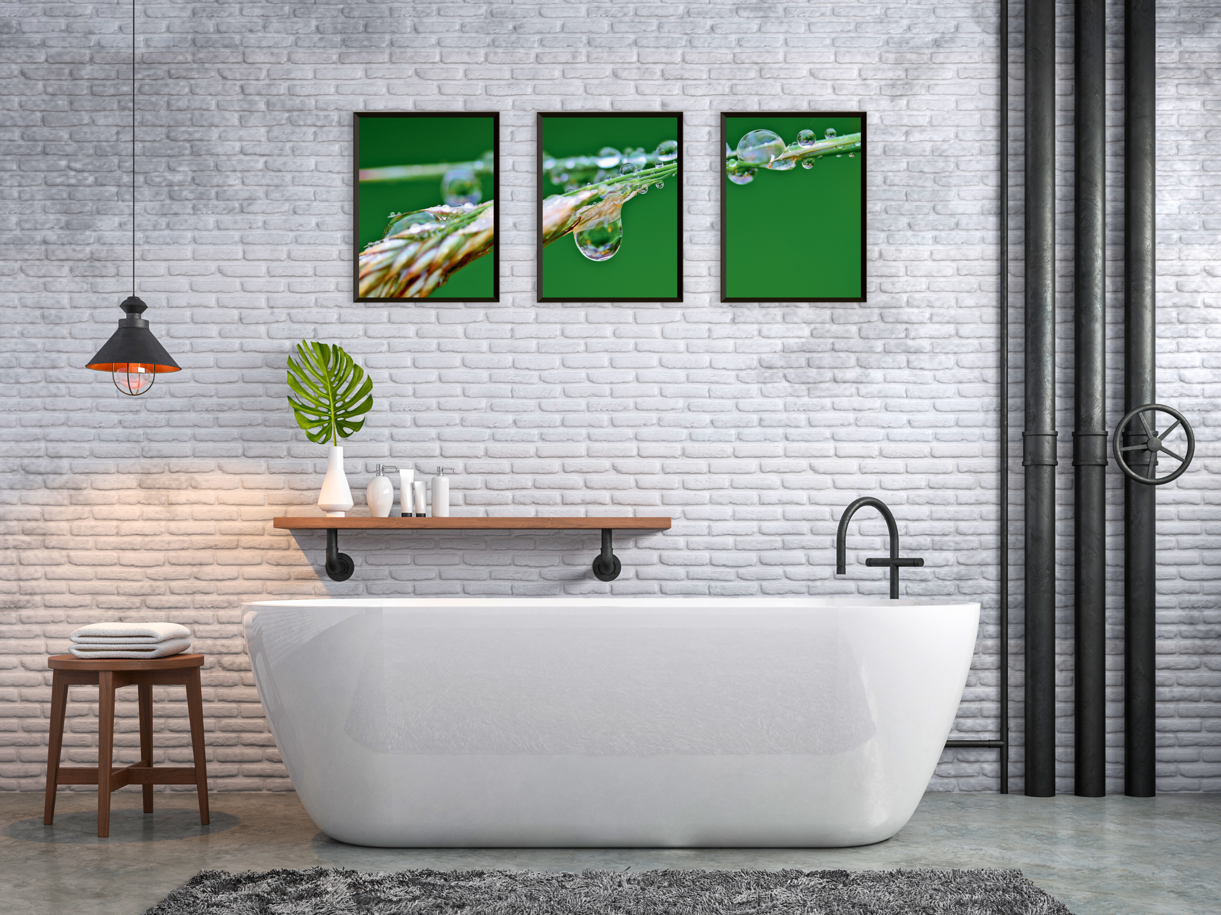 Wassertropfen auf Grashalm-Triptychon-Fotografie