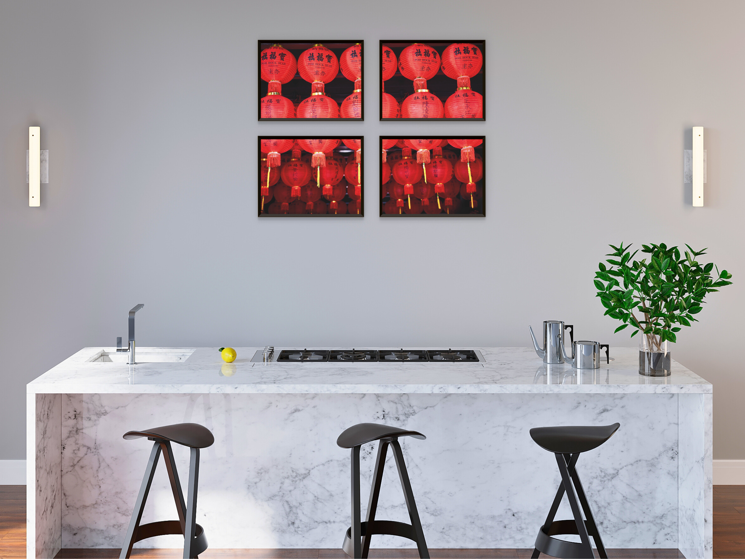 Photographie divisée de lanternes rouges chinoises