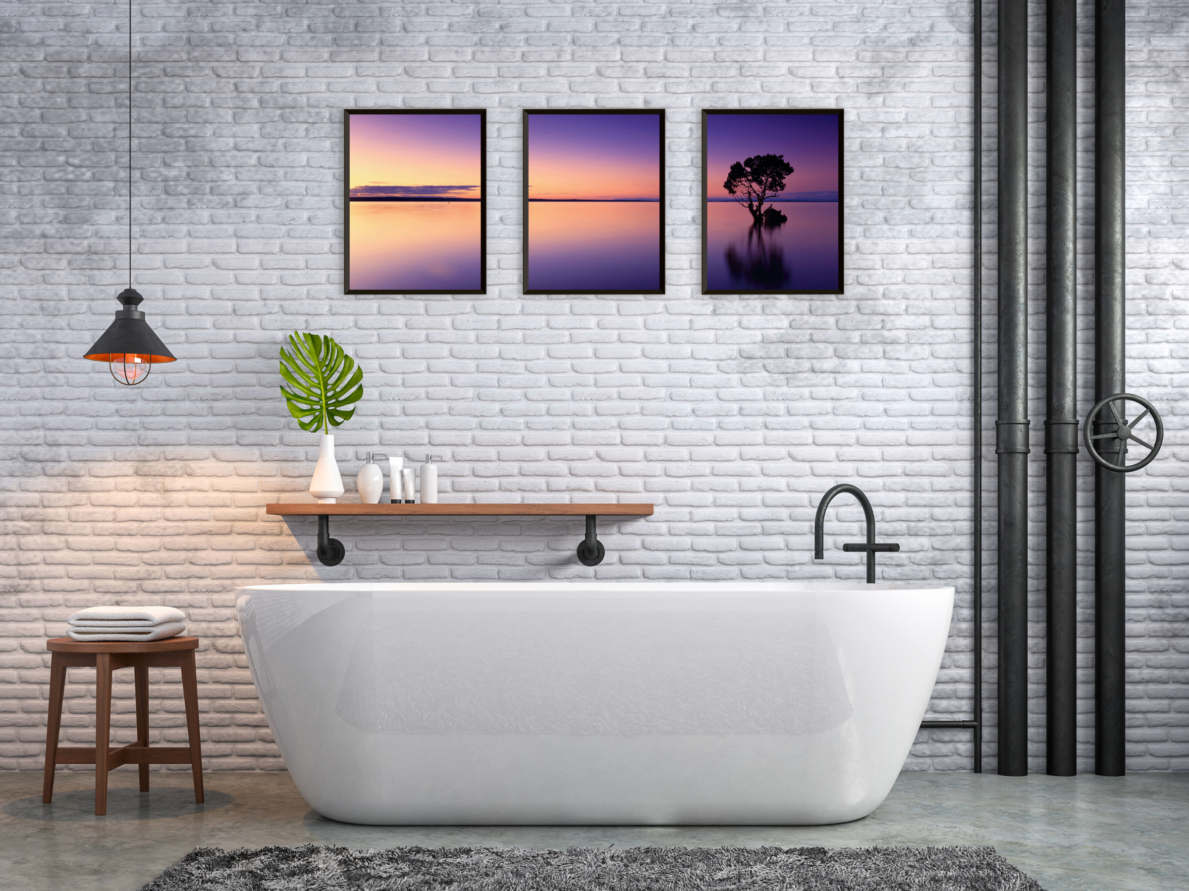 Photographie en triptyque d'un arbre dans le lac