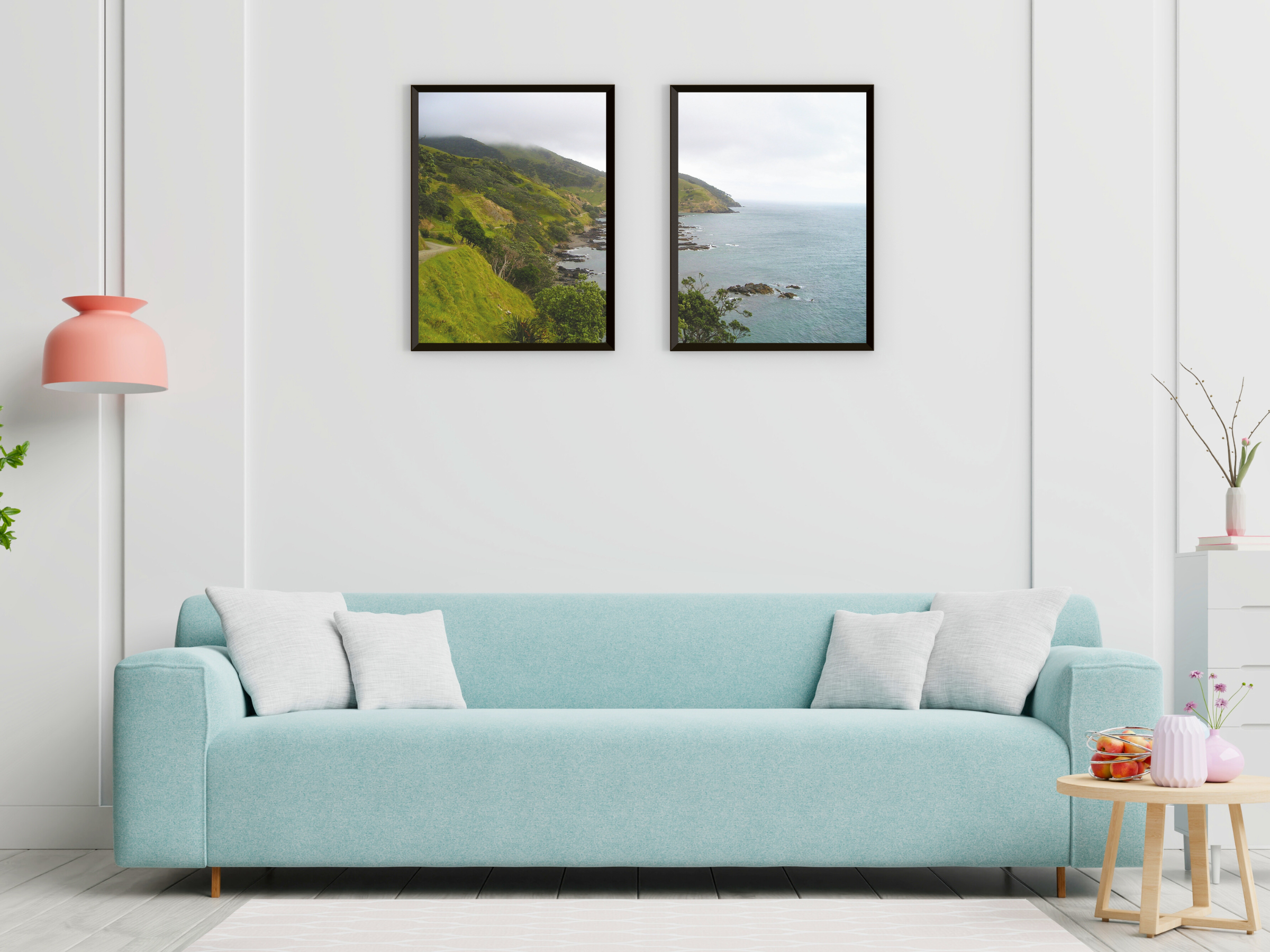 green coastal landscape split photography