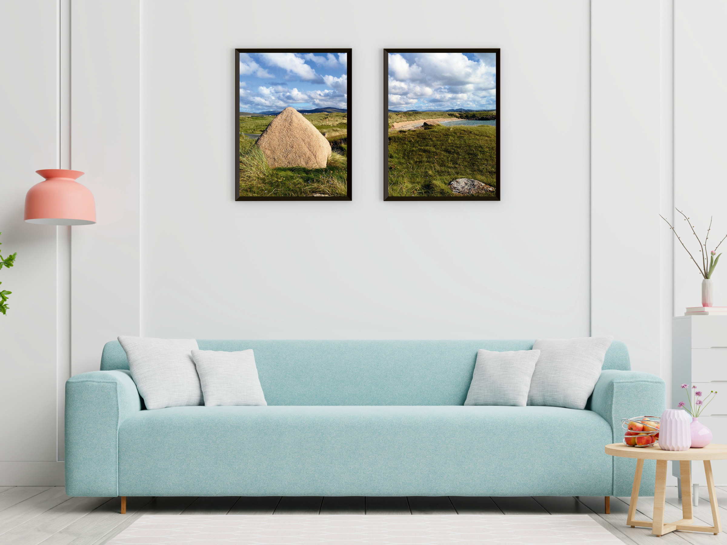 Boulder in the coastal landscape-split photography