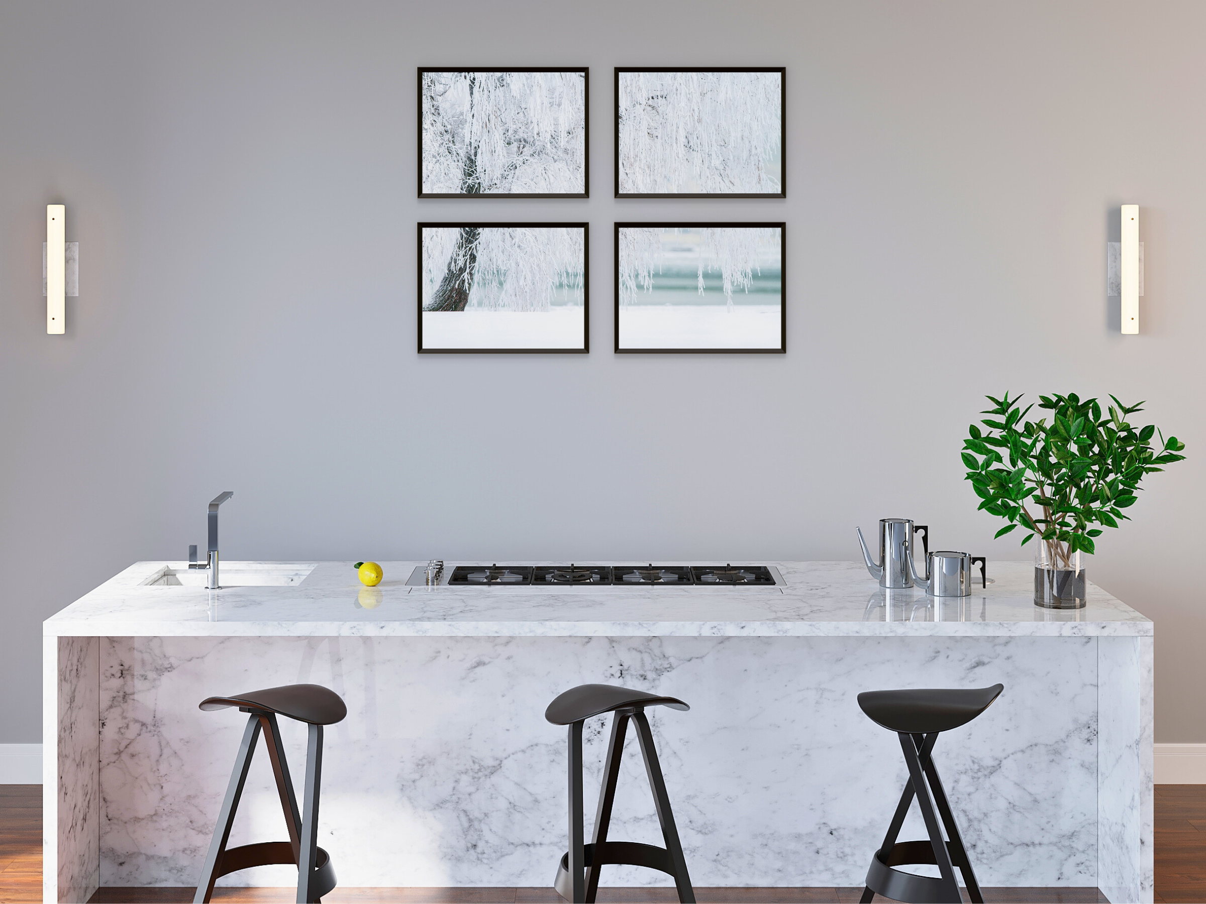 Trauerweide in Eislandschaft-Split-Fotografie